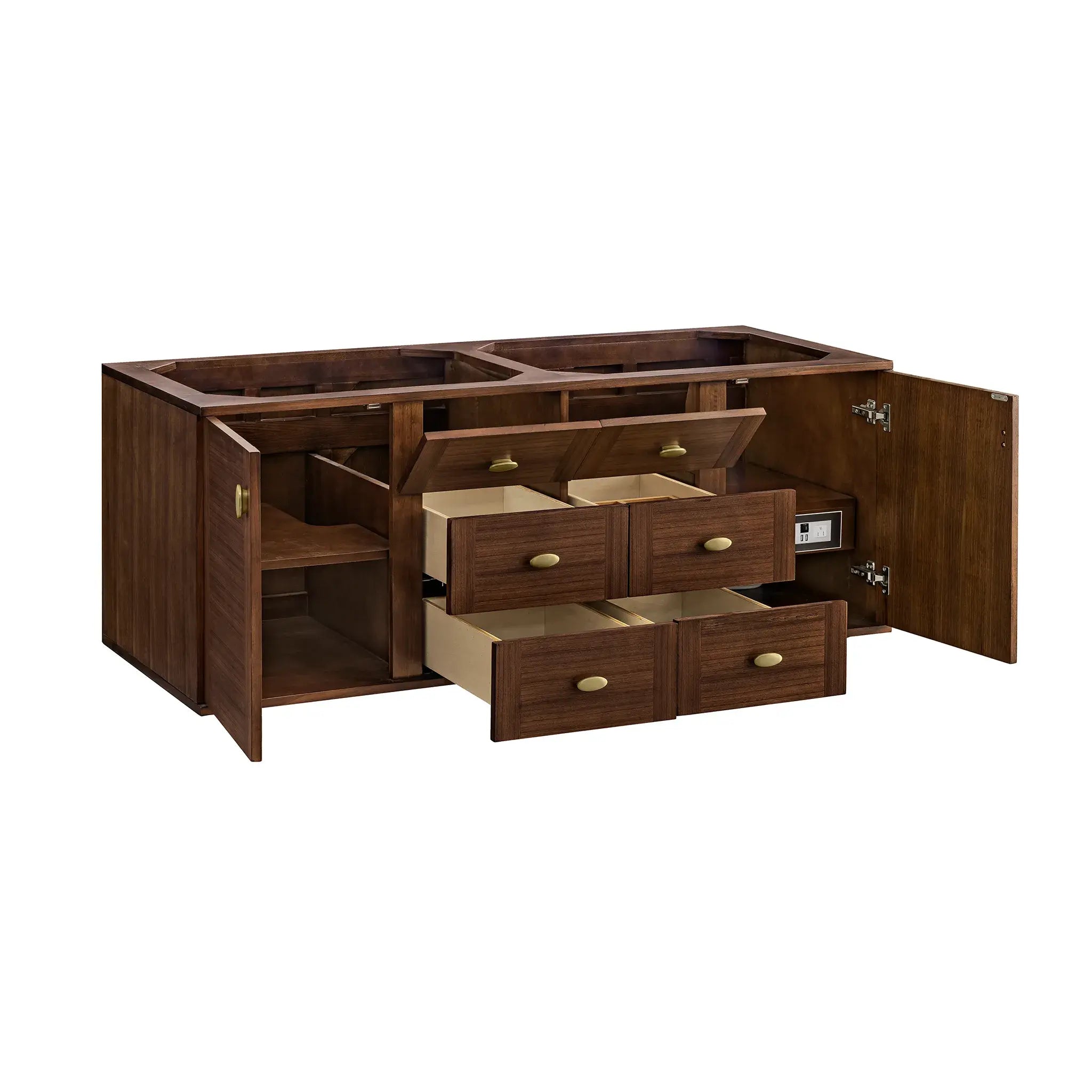 60" Amberly Double Vanity in Mid-Century Walnut w/FreePower Wireless Charger-Cabinet Only-Not Available image 4