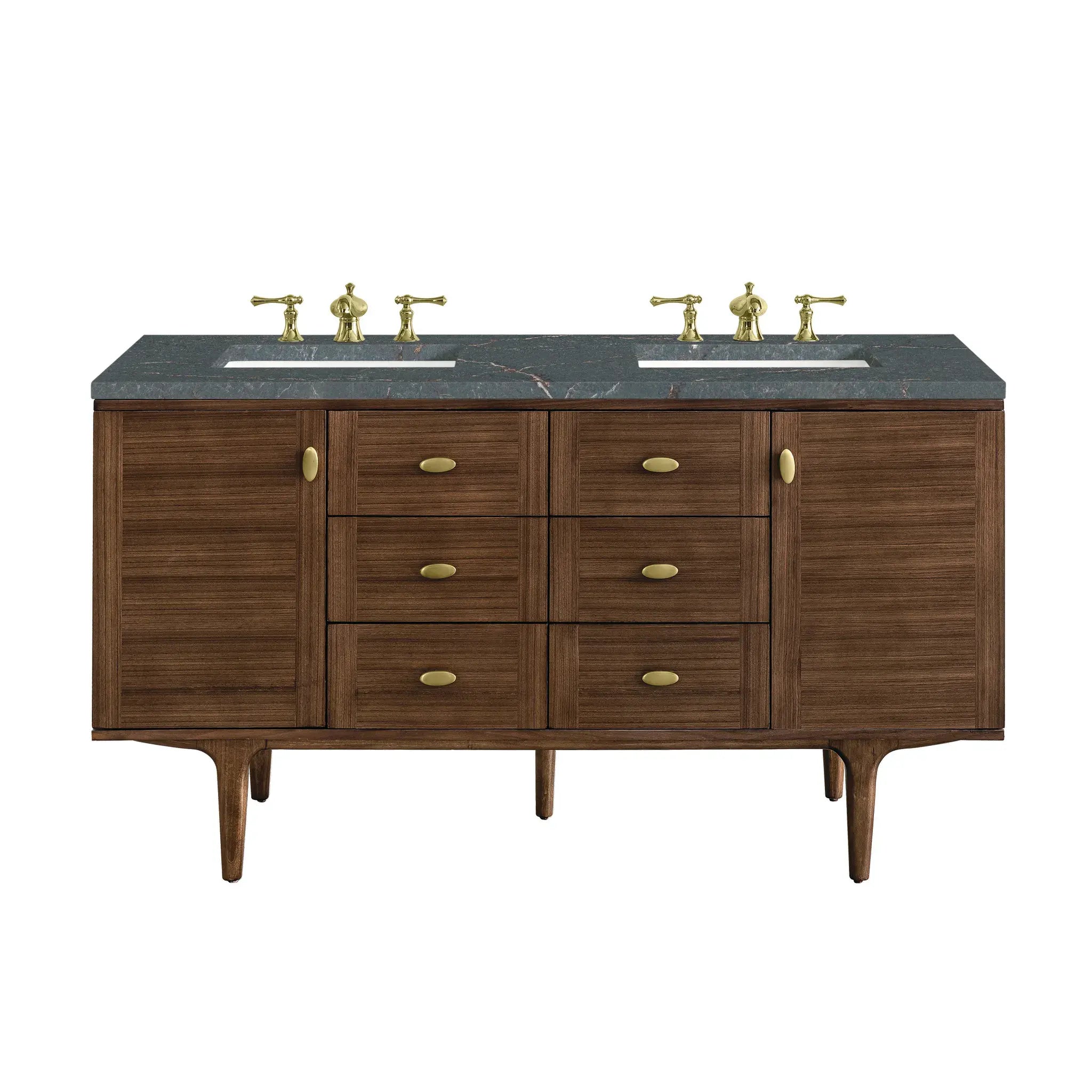 60" Amberly Double Vanity in Mid-Century Walnut by James Martin Vanities - AURA Modern Home