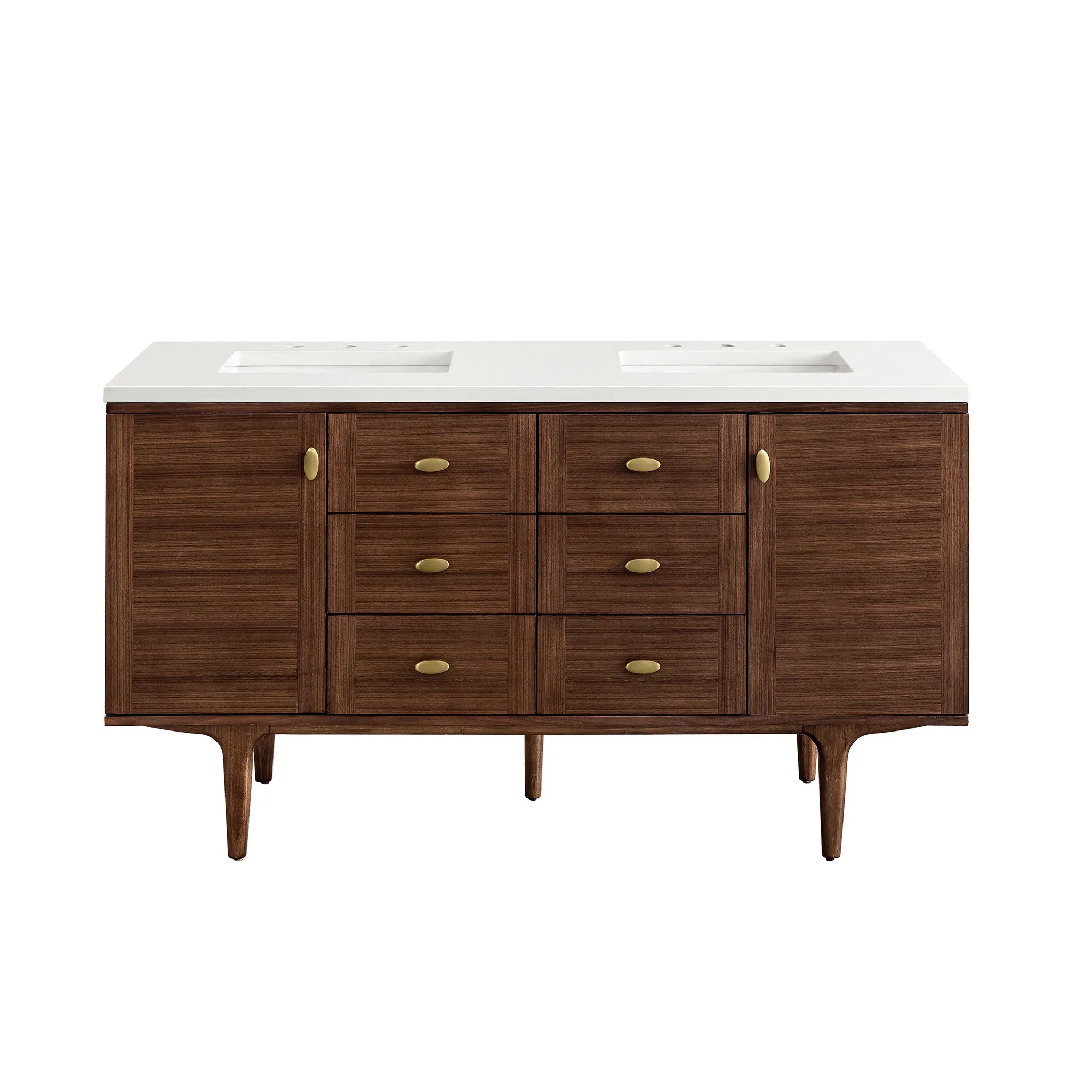 60" Amberly Double Vanity in Mid-Century Walnut-White Zeus Silestone-8" Widespread image 1