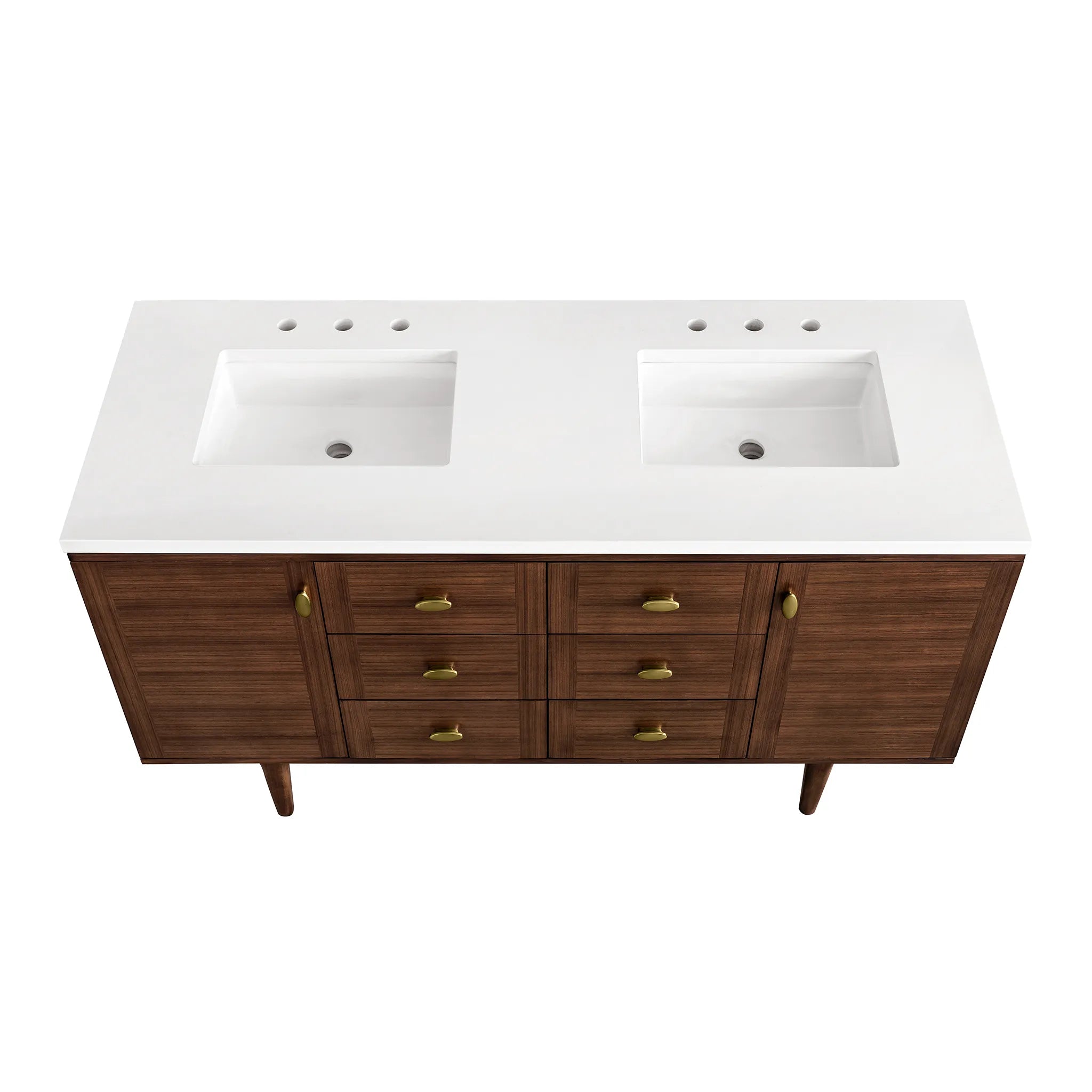 60" Amberly Double Vanity in Mid-Century Walnut-White Zeus Silestone-8" Widespread image 11