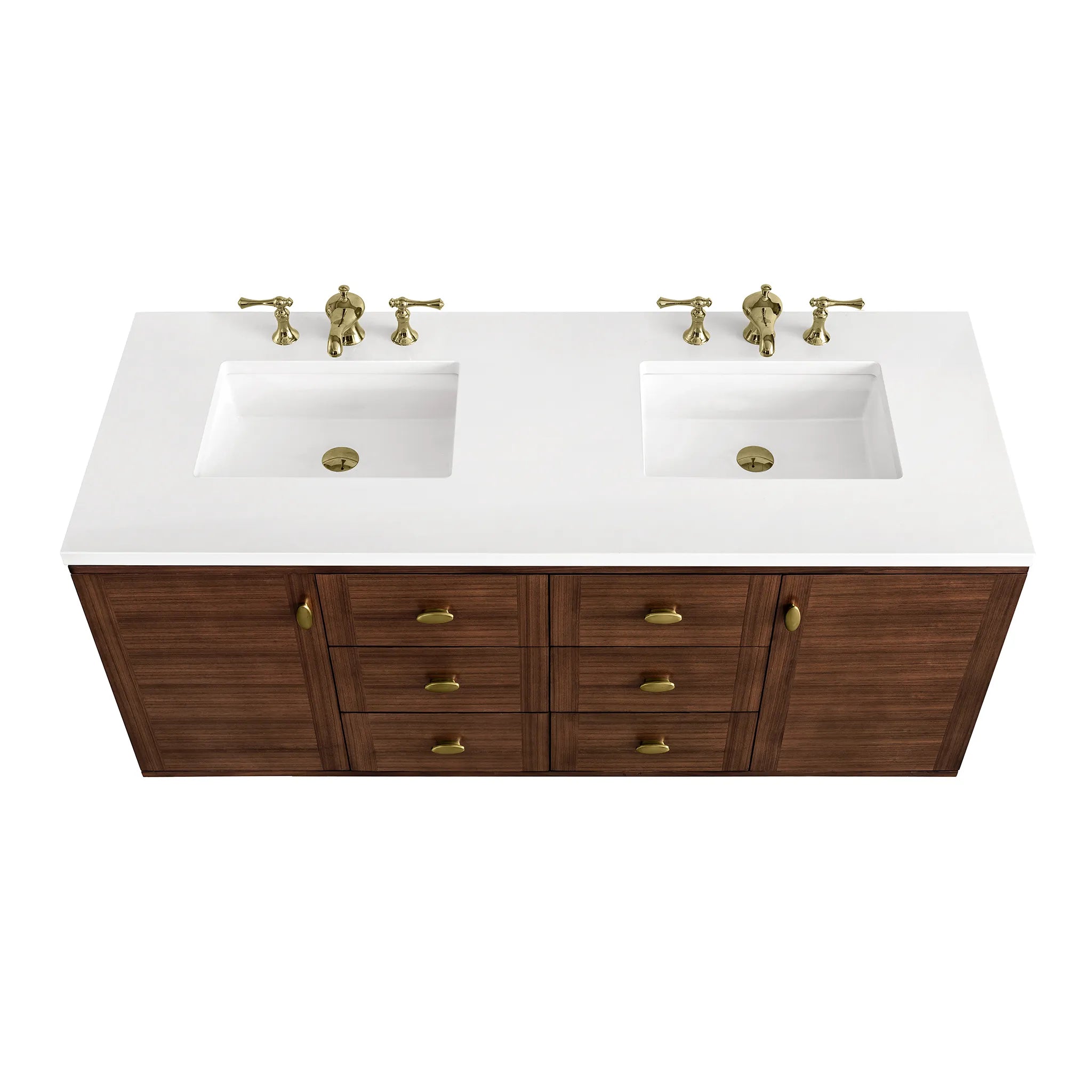 60" Amberly Double Vanity in Mid-Century Walnut-White Zeus Silestone-8" Widespread image 12