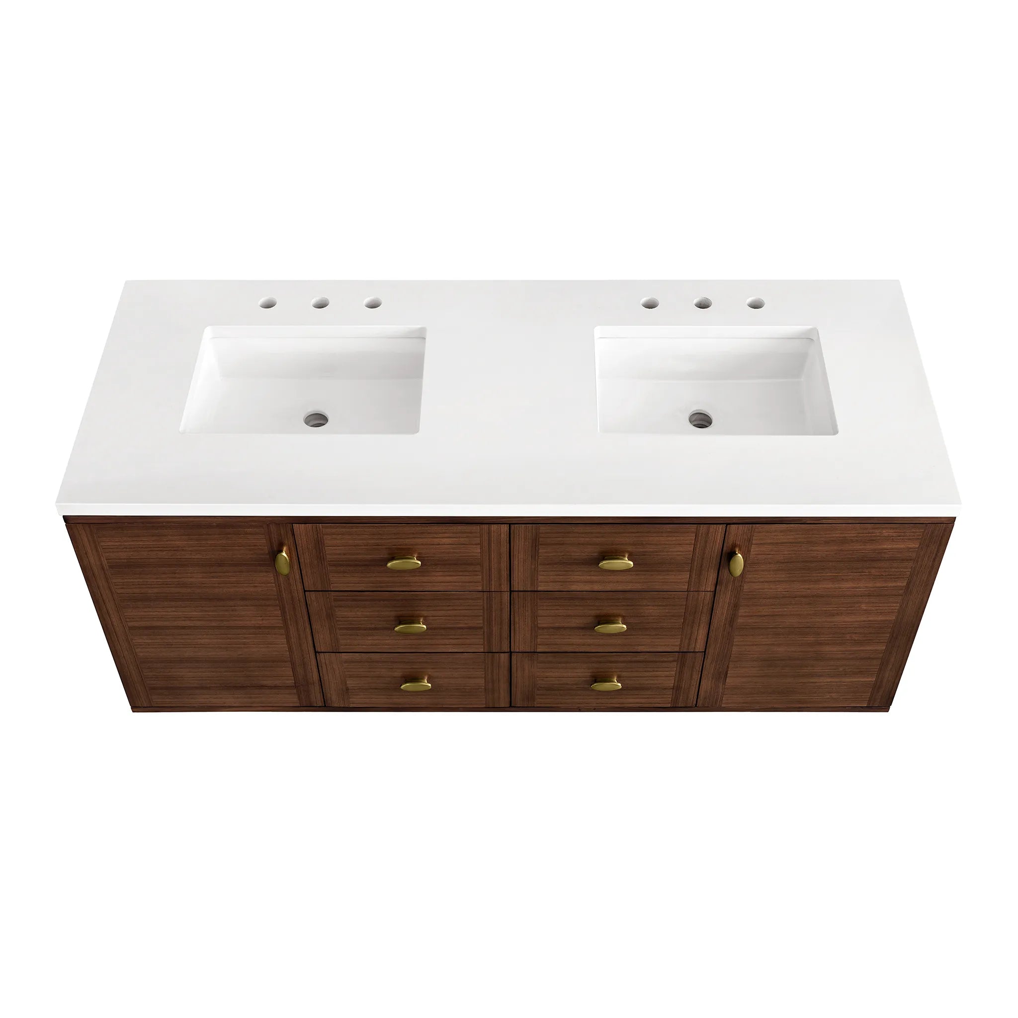 60" Amberly Double Vanity in Mid-Century Walnut-White Zeus Silestone-8" Widespread image 13