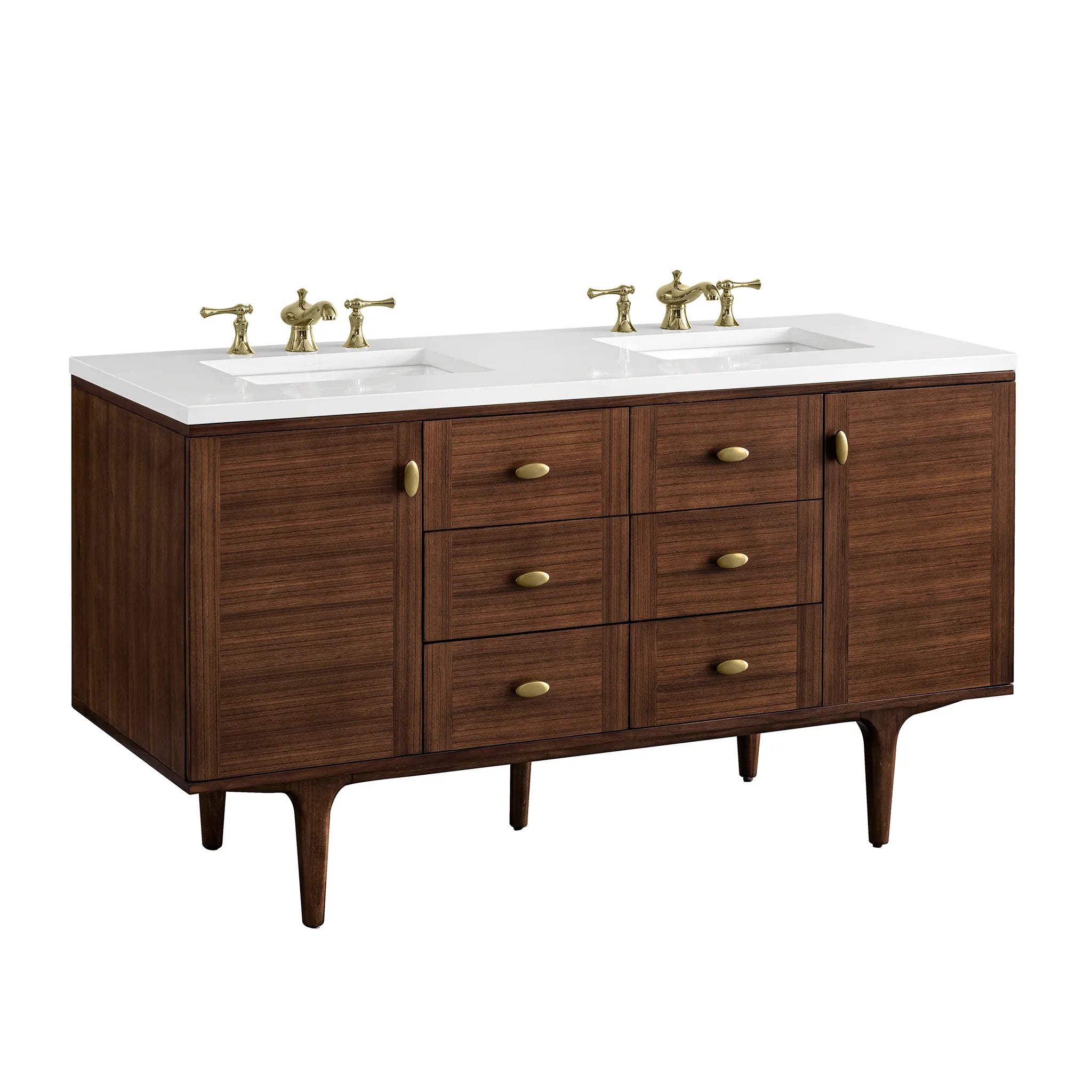 60" Amberly Double Vanity in Mid-Century Walnut-White Zeus Silestone-8" Widespread image 17