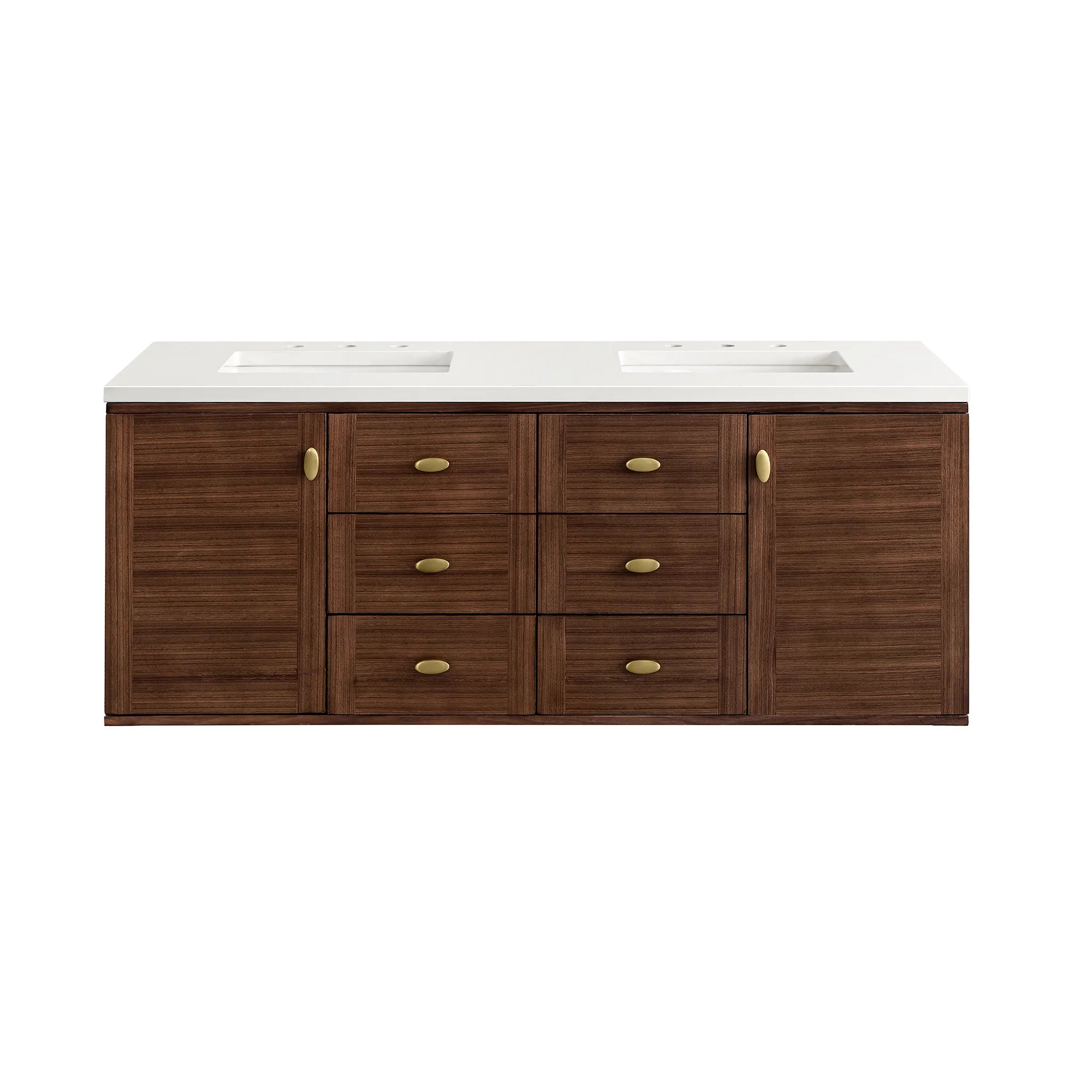 60" Amberly Double Vanity in Mid-Century Walnut-White Zeus Silestone-8" Widespread image 3