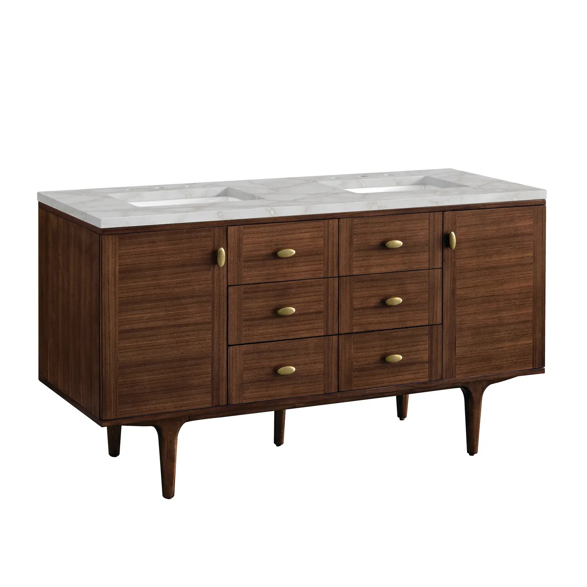 60" Amberly Double Vanity in Mid-Century Walnut Wireless Charger-Victorian Silver Silestone-8" Widespread image 14