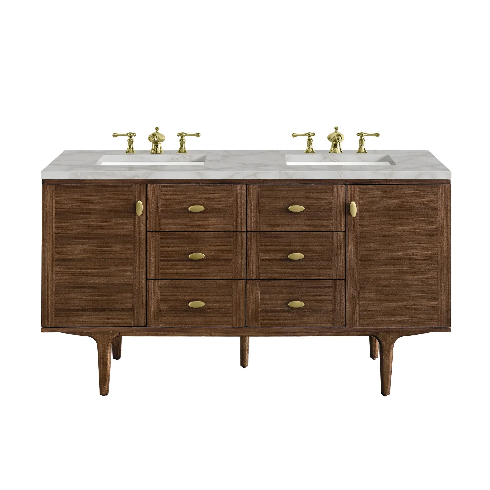 60" Amberly Double Vanity in Mid-Century Walnut by James Martin Vanities - AURA Modern Home