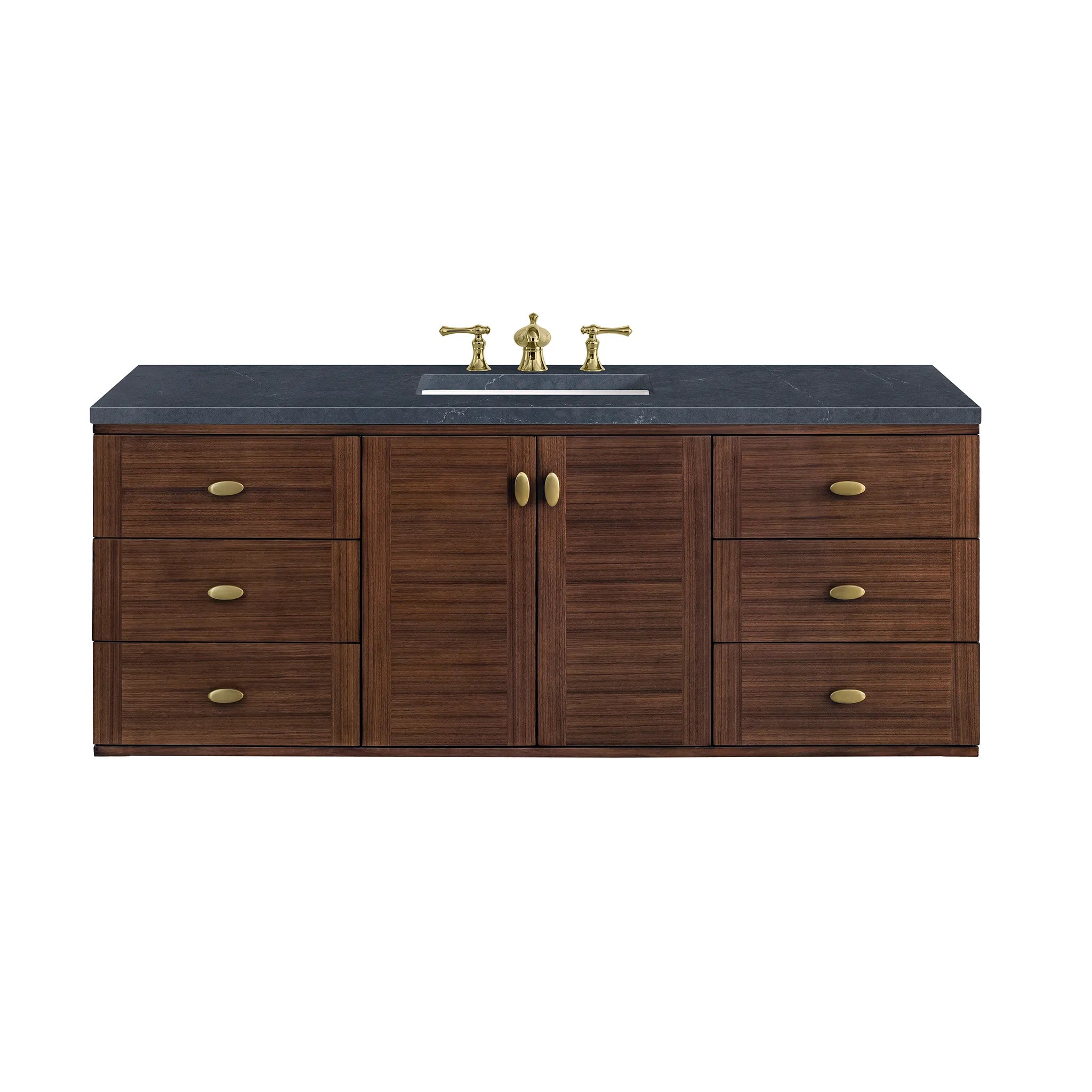 60" Amberly Single Vanity in Mid-Century Walnut-Charcoal Soapstone Silestone-8" Widespread image 1