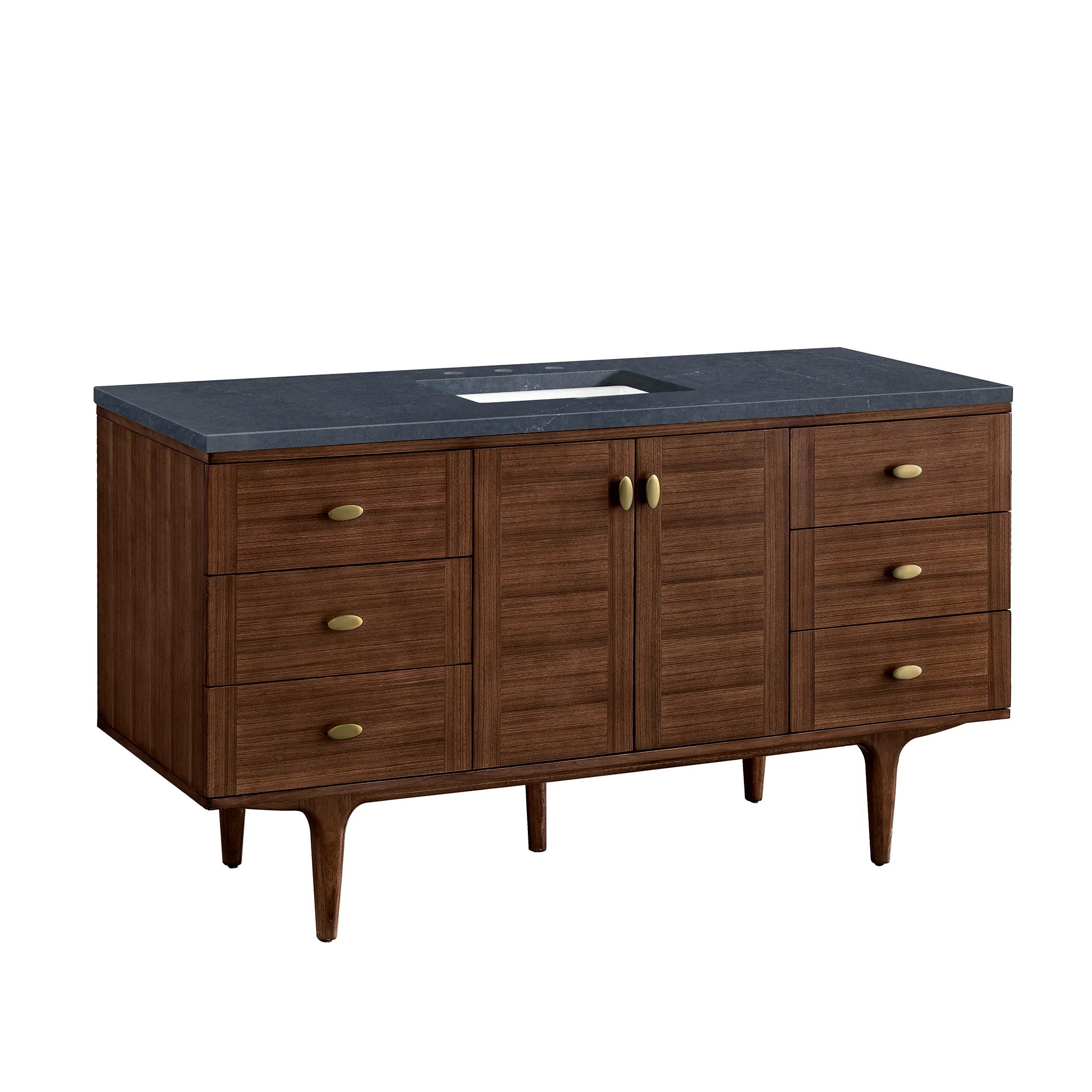 60" Amberly Single Vanity in Mid-Century Walnut-Charcoal Soapstone Silestone-8" Widespread image 14