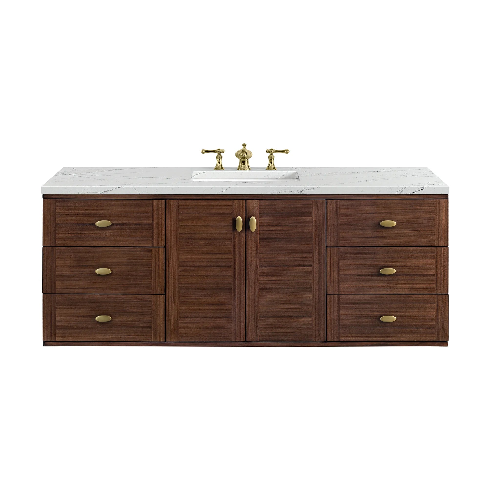 60" Amberly Single Vanity in Mid-Century Walnut-Ethereal Noctis Silestone-8" Widespread image 1