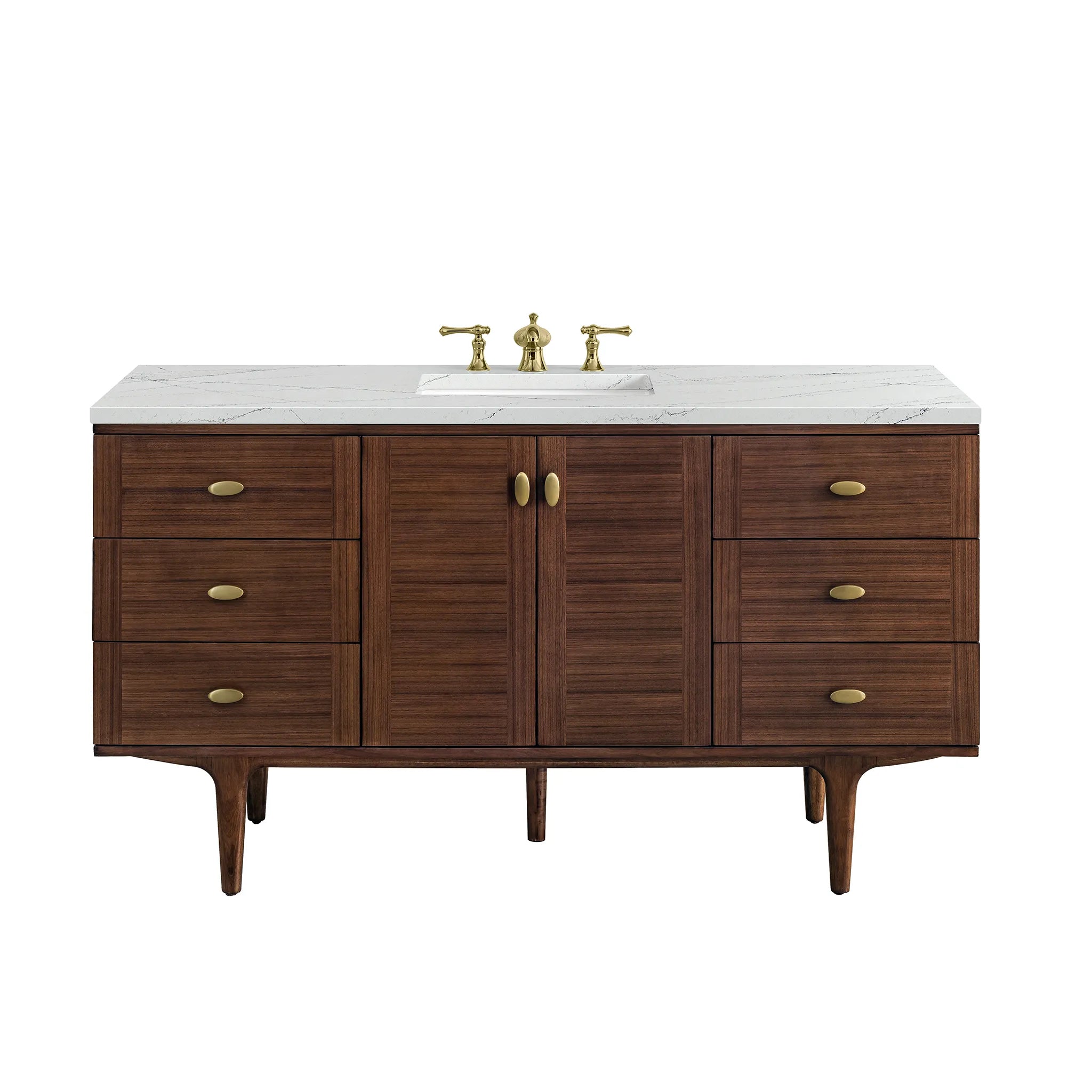 60" Amberly Single Vanity in Mid-Century Walnut-Ethereal Noctis Silestone-8" Widespread image