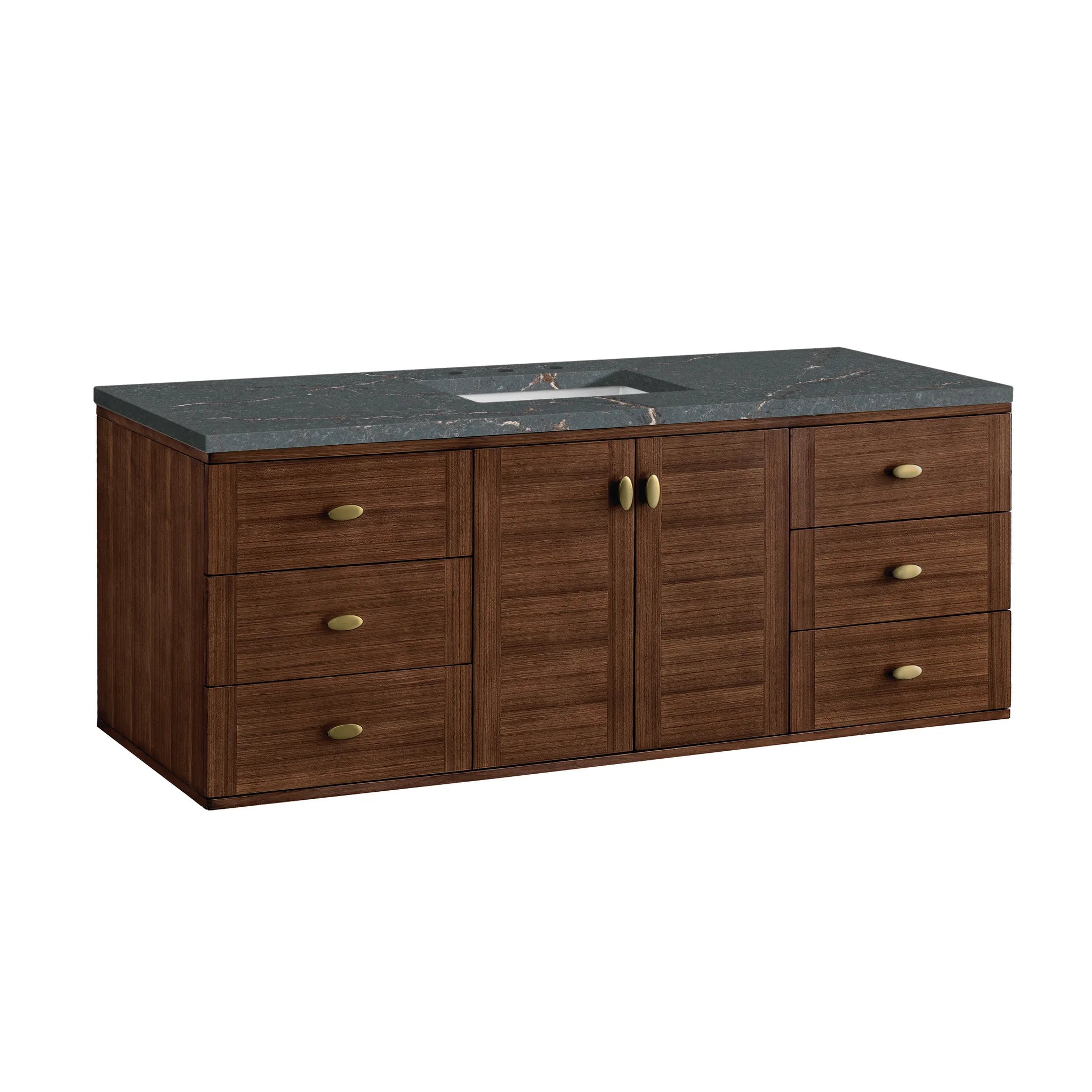 60" Amberly Single Vanity in Mid-Century Walnut-Parisien Bleu Silestone-8" Widespread image 10