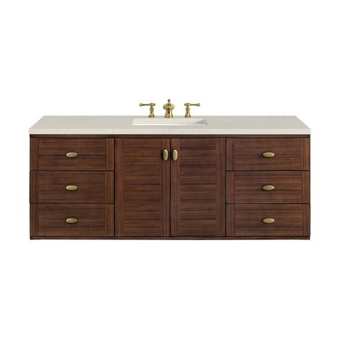 60" Single Bathroom Vanity with Sink & Top in Mid-Century Walnut - James Martin Amberly