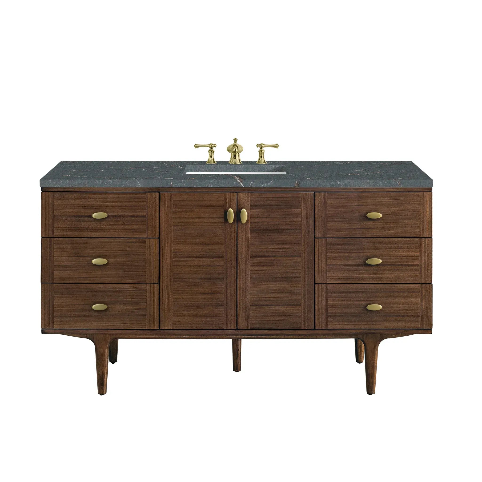60" Amberly Single Vanity in Mid - Century Walnut w/FreePower Wireless Charger by James Martin Vanities - AURA Modern Home