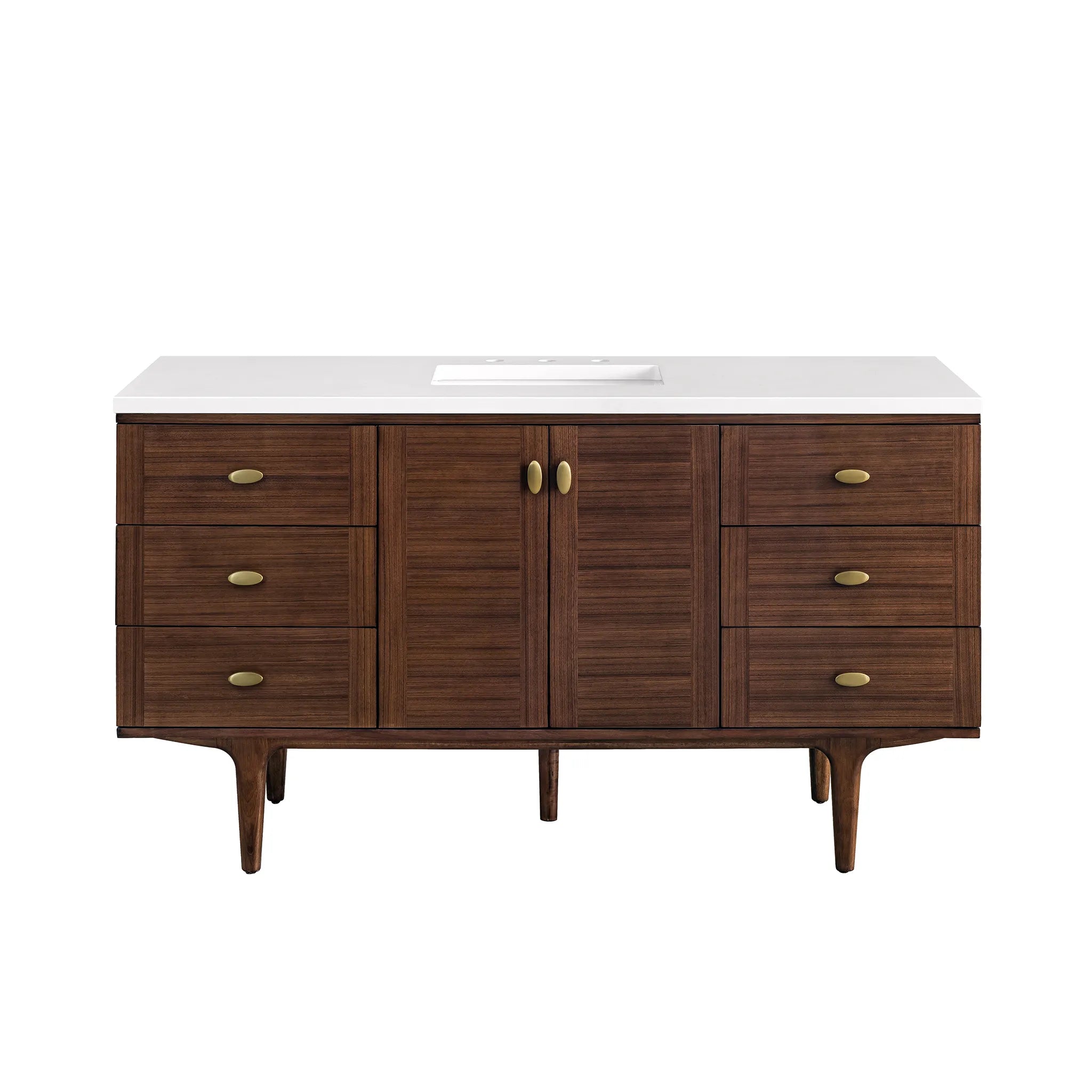 60" Amberly Single Vanity in Mid-Century Walnut-White Zeus Silestone-8" Widespread image 1