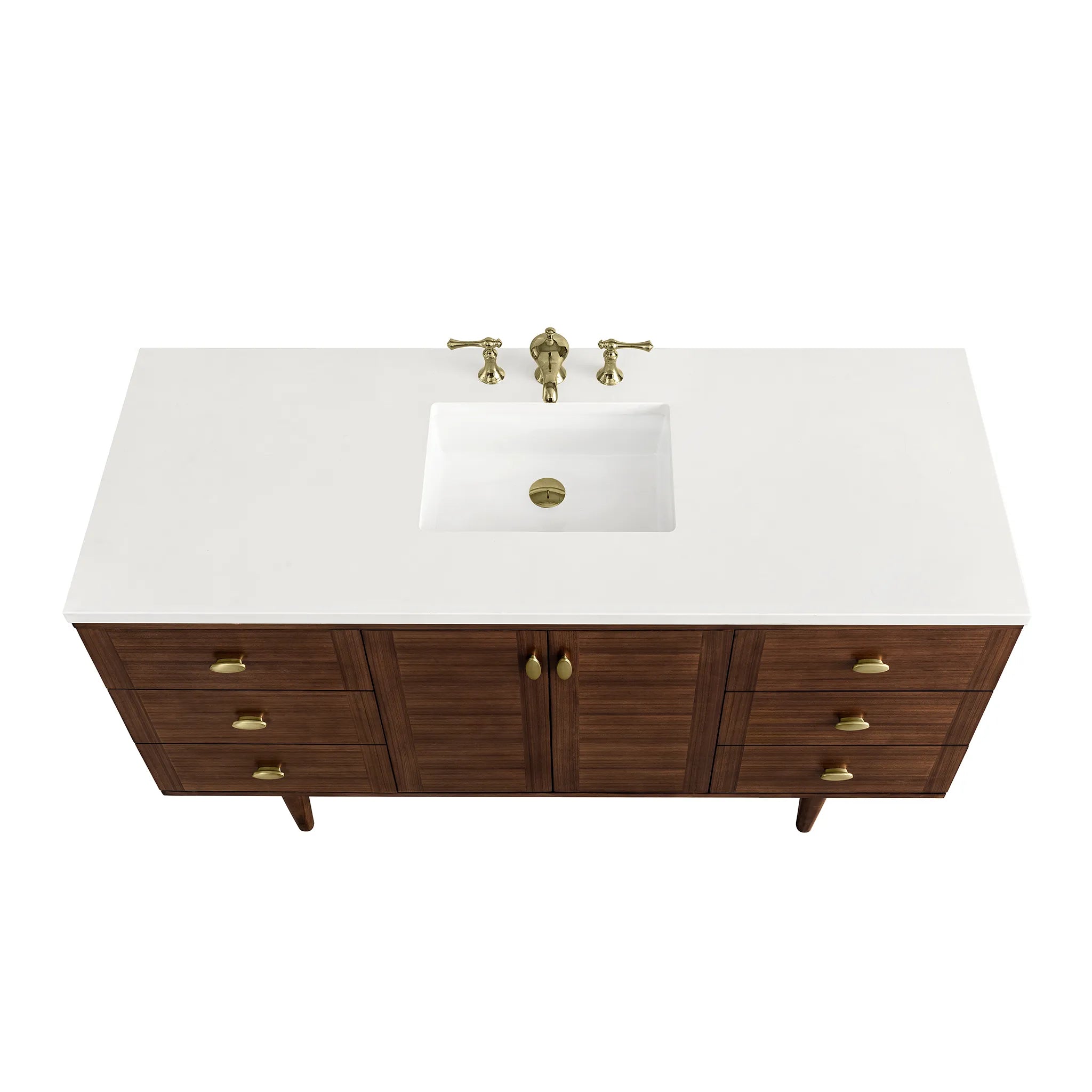60" Amberly Single Vanity in Mid-Century Walnut-White Zeus Silestone-8" Widespread image 10