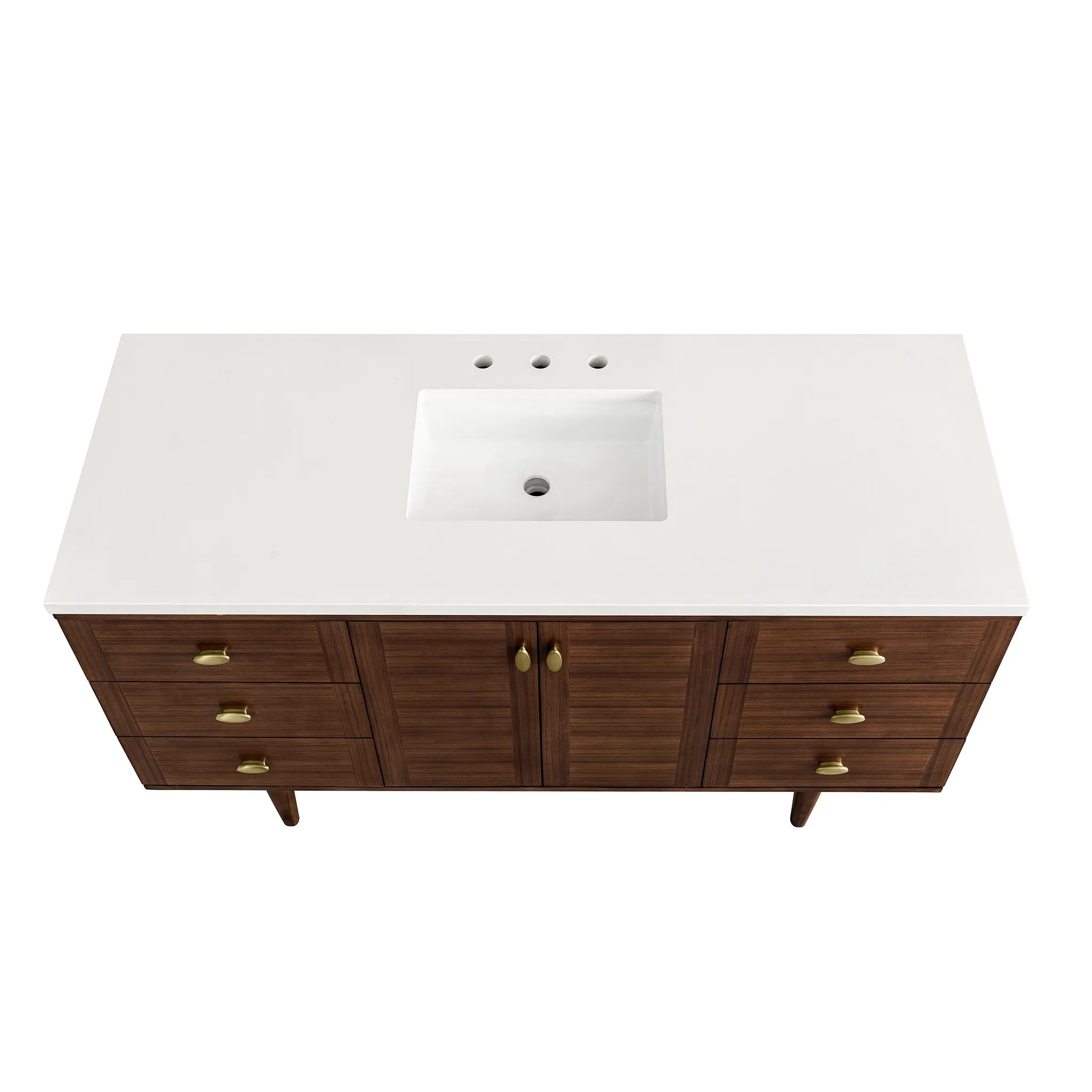 60" Amberly Single Vanity in Mid-Century Walnut-White Zeus Silestone-8" Widespread image 11