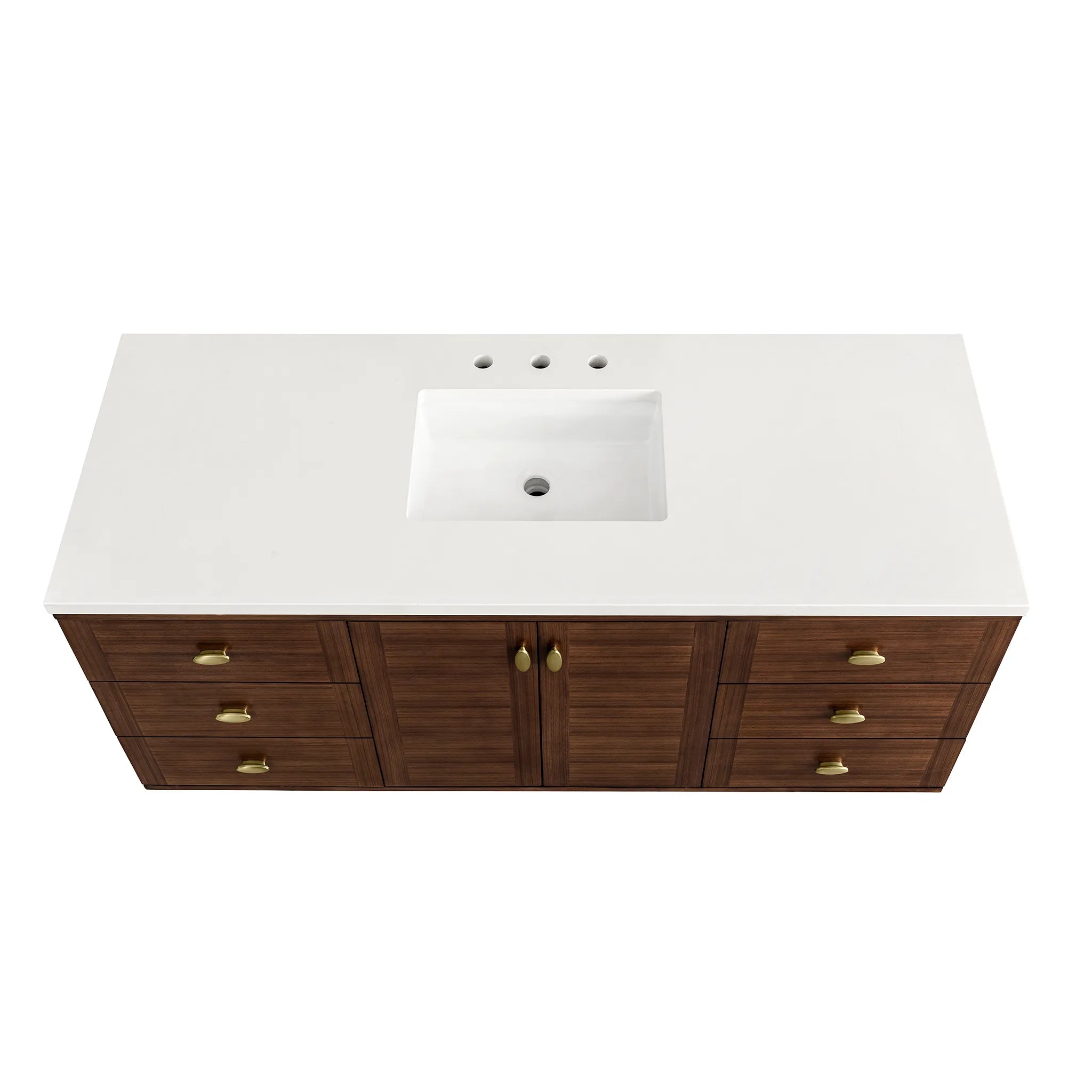60" Amberly Single Vanity in Mid-Century Walnut-White Zeus Silestone-8" Widespread image 13