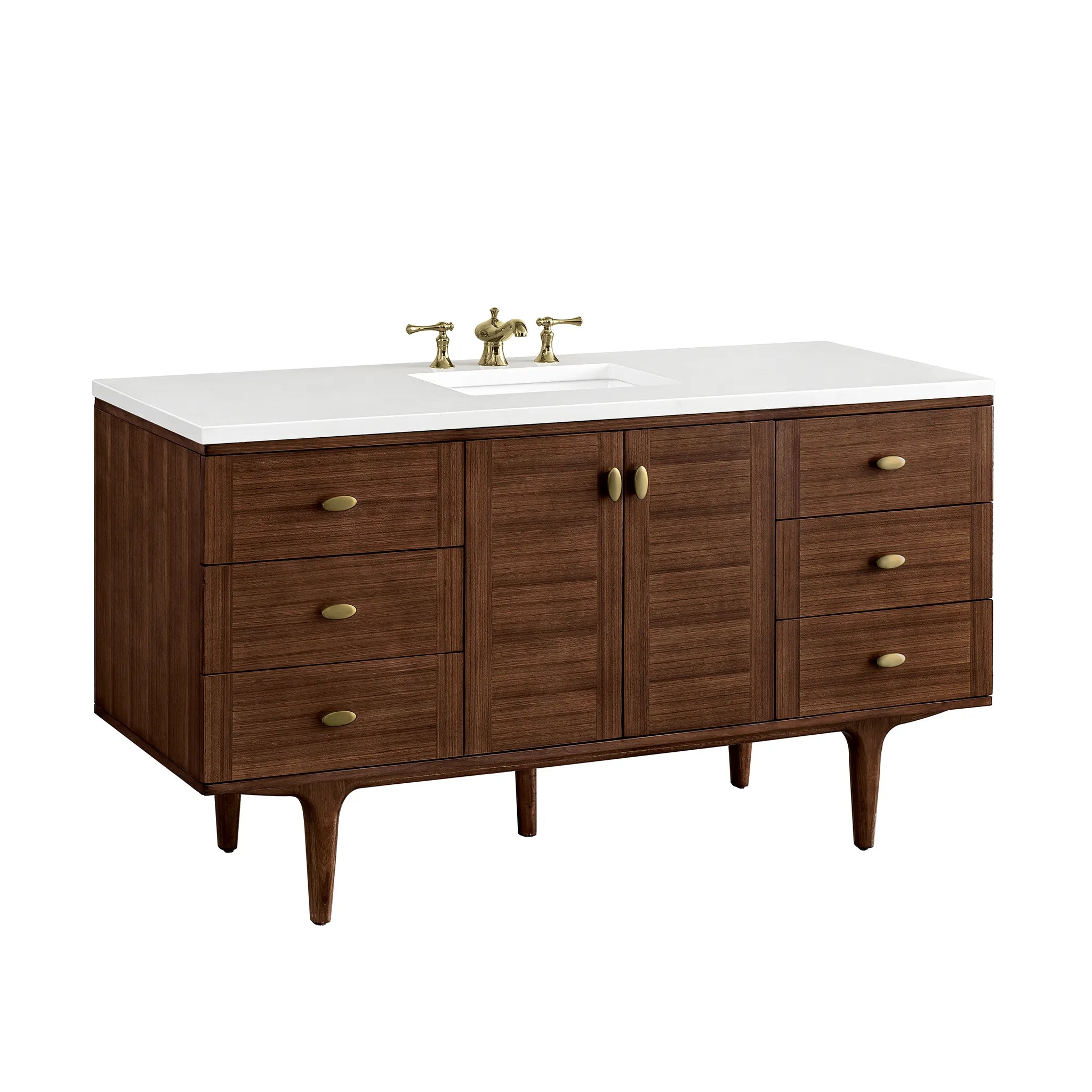60" Amberly Single Vanity in Mid-Century Walnut-White Zeus Silestone-8" Widespread image 15