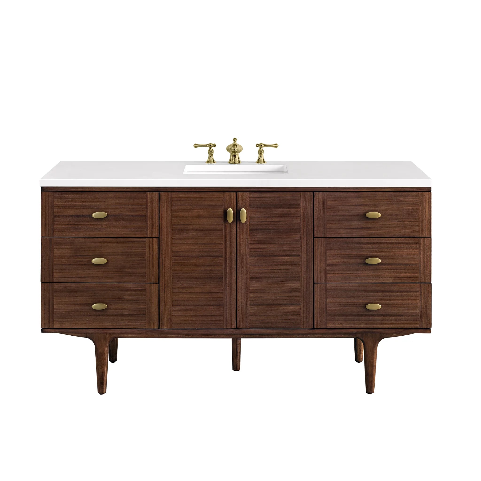 60" Amberly Single Vanity in Mid-Century Walnut-White Zeus Silestone-8" Widespread image