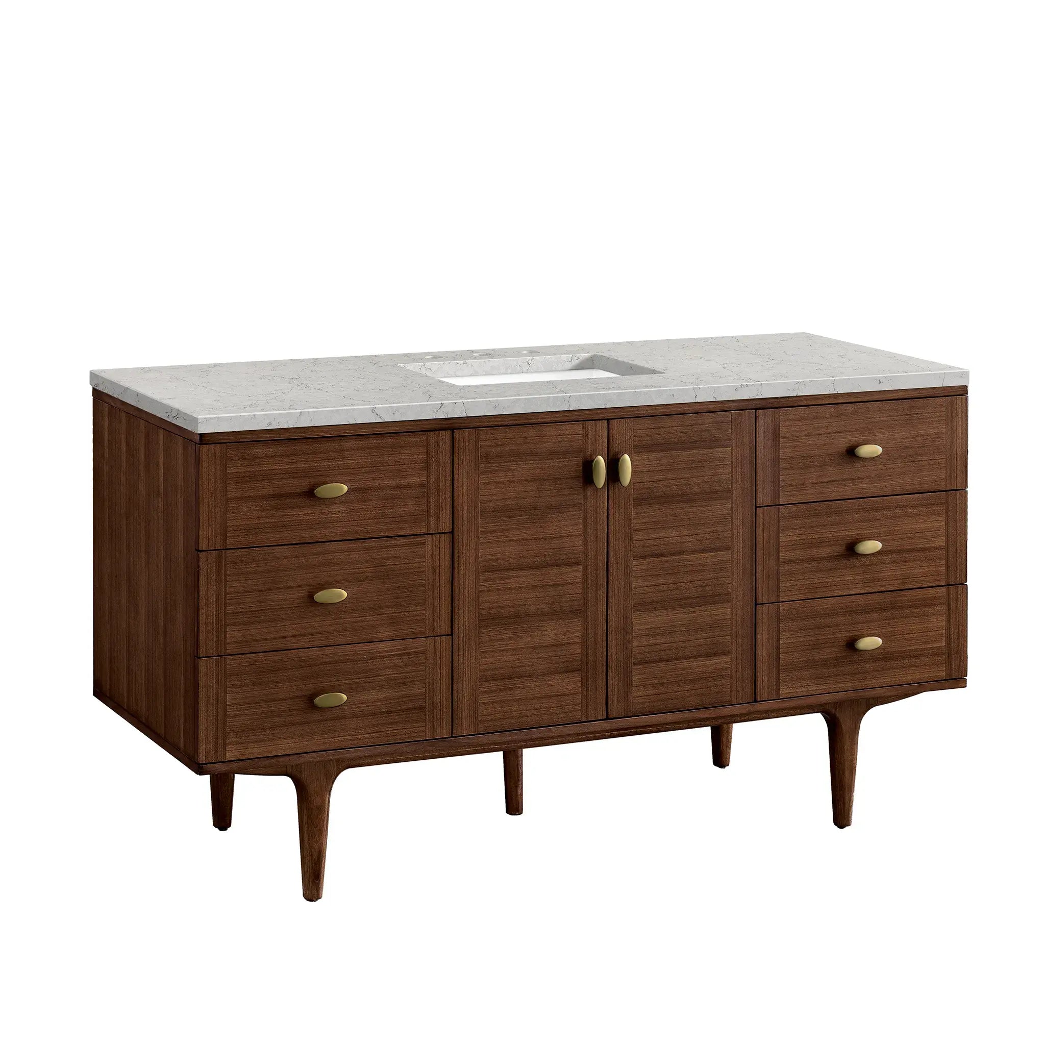 60" Amberly Single Vanity in Mid-Century Walnut Wireless Charger-Eternal Jasmine Pearl Silestone-8" Widespread image 11