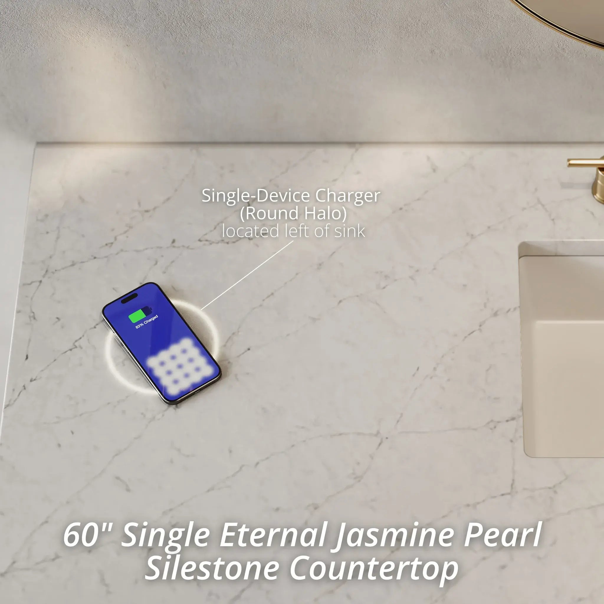 60" Amberly Single Vanity in Mid-Century Walnut Wireless Charger-Eternal Jasmine Pearl Silestone-8" Widespread image 3