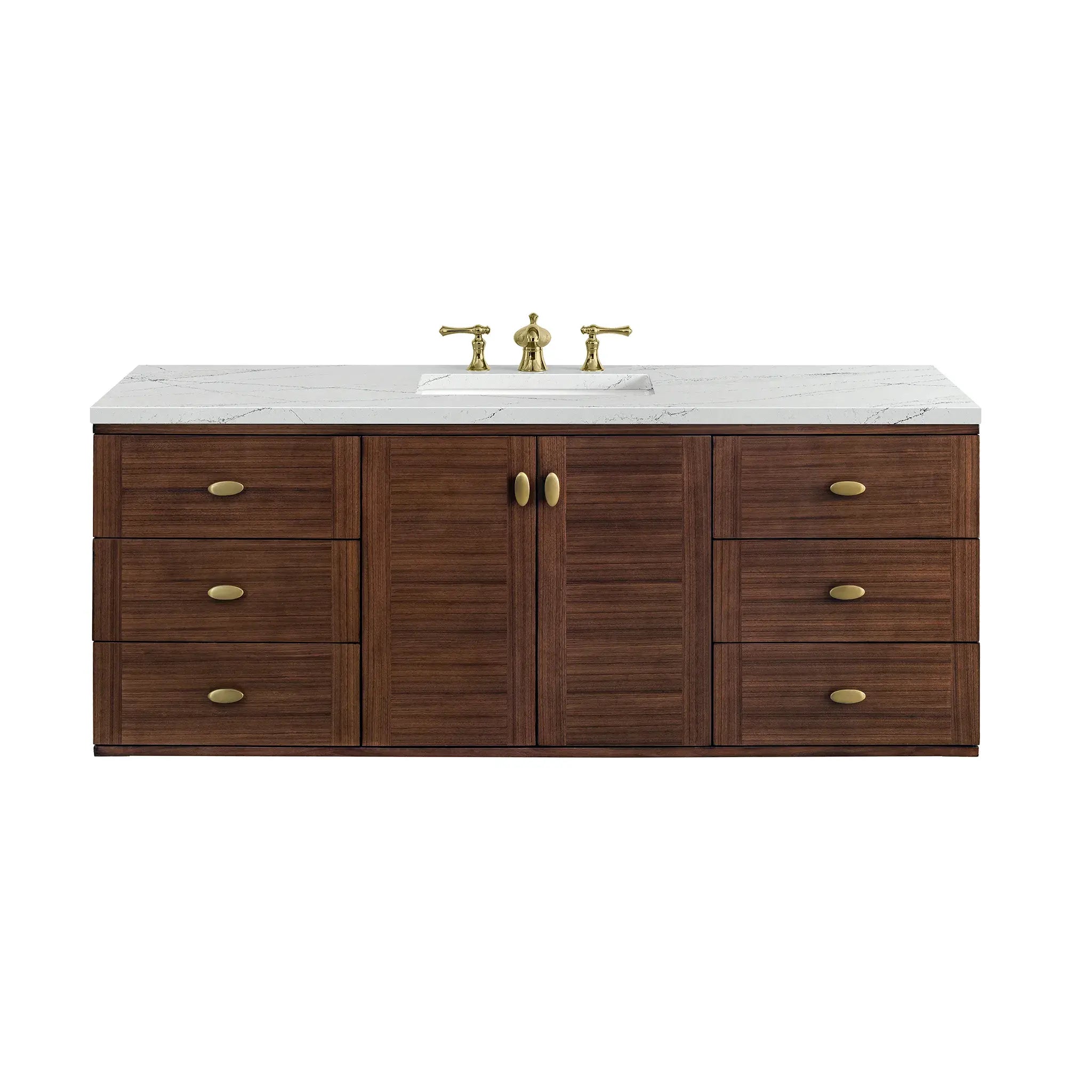 60" Amberly Single Vanity in Mid-Century Walnut Wireless Charger-Ethereal Noctis Silestone-8" Widespread image 1