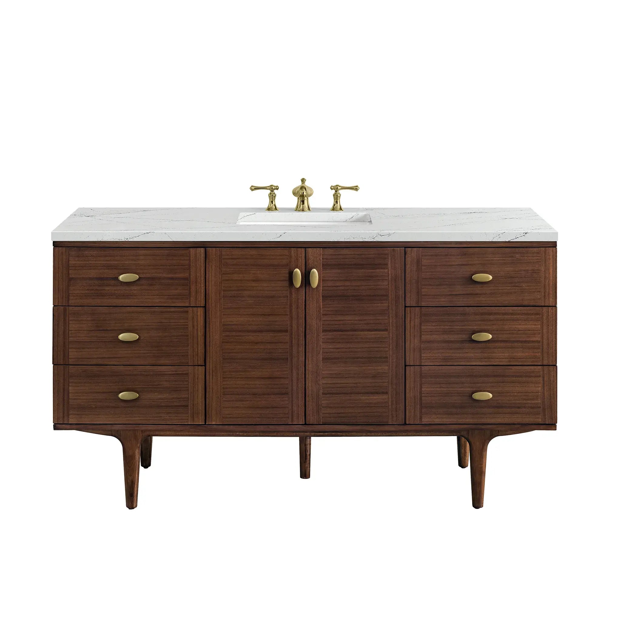 60" Amberly Single Vanity in Mid-Century Walnut Wireless Charger-Ethereal Noctis Silestone-8" Widespread image