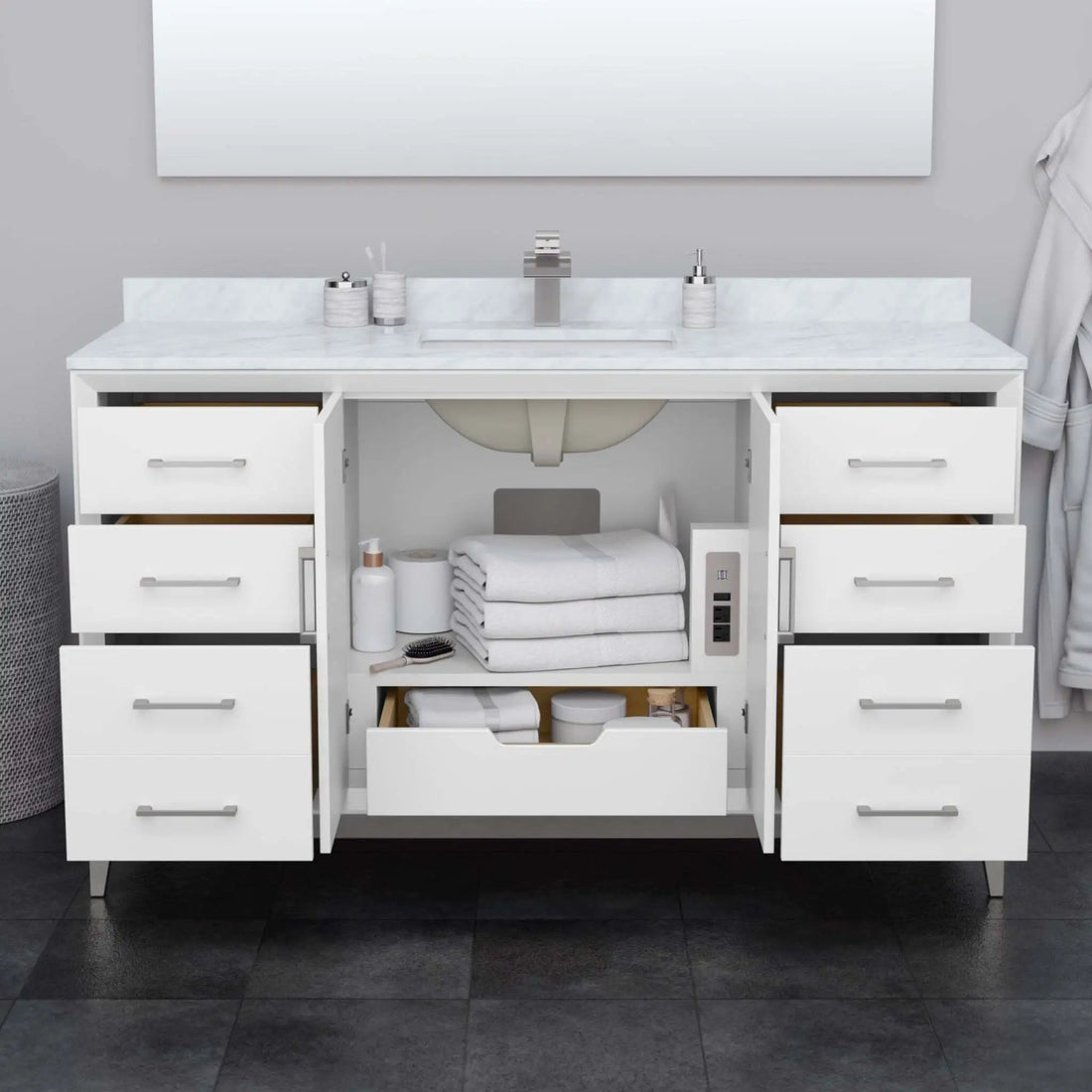 60" Amici Single Bathroom Vanity in White with Matte Black Trim by Wyndham