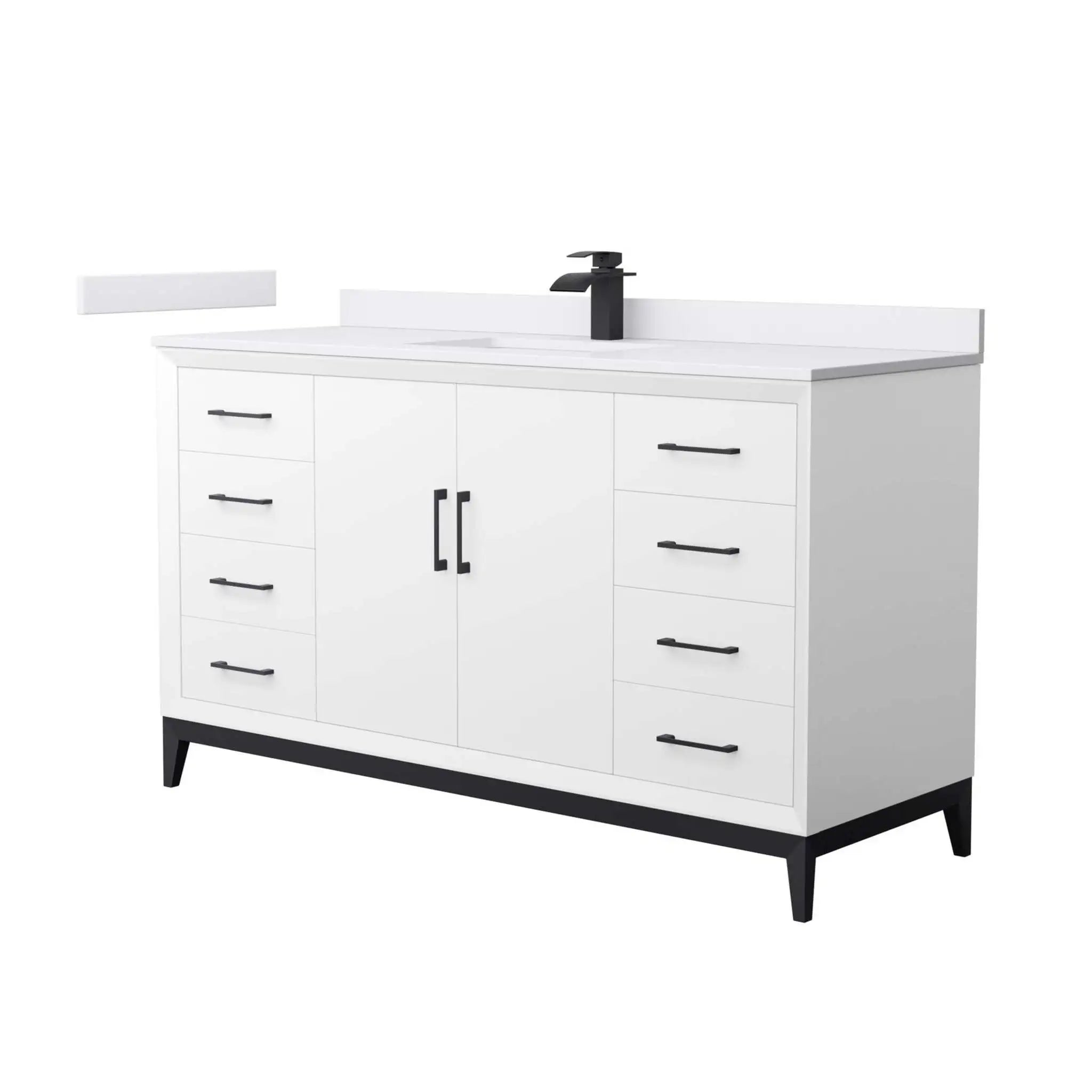 60" Amici Single Bathroom Vanity in White with Matte Black Trim by Wyndham