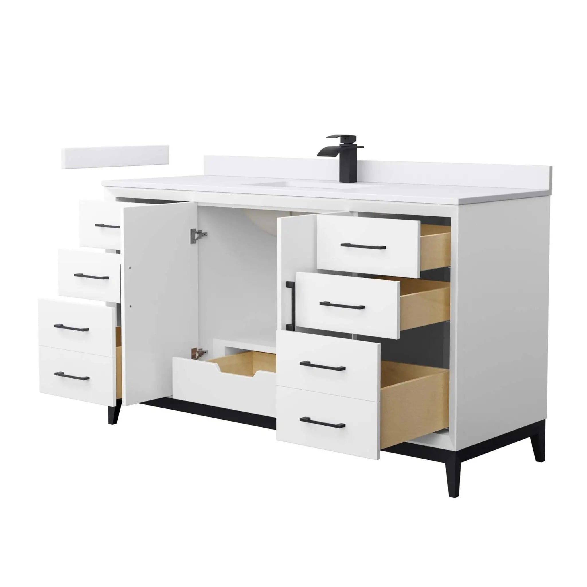 60" Amici Single Bathroom Vanity in White with Matte Black Trim by Wyndham