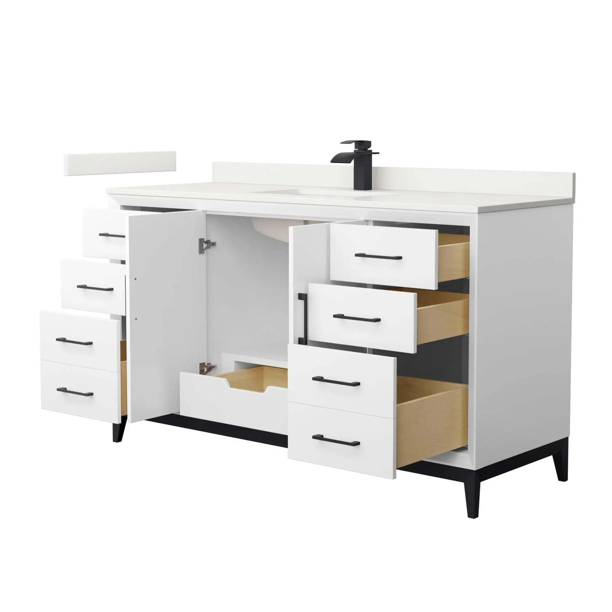 60" Amici Single Bathroom Vanity in White with Matte Black Trim by Wyndham