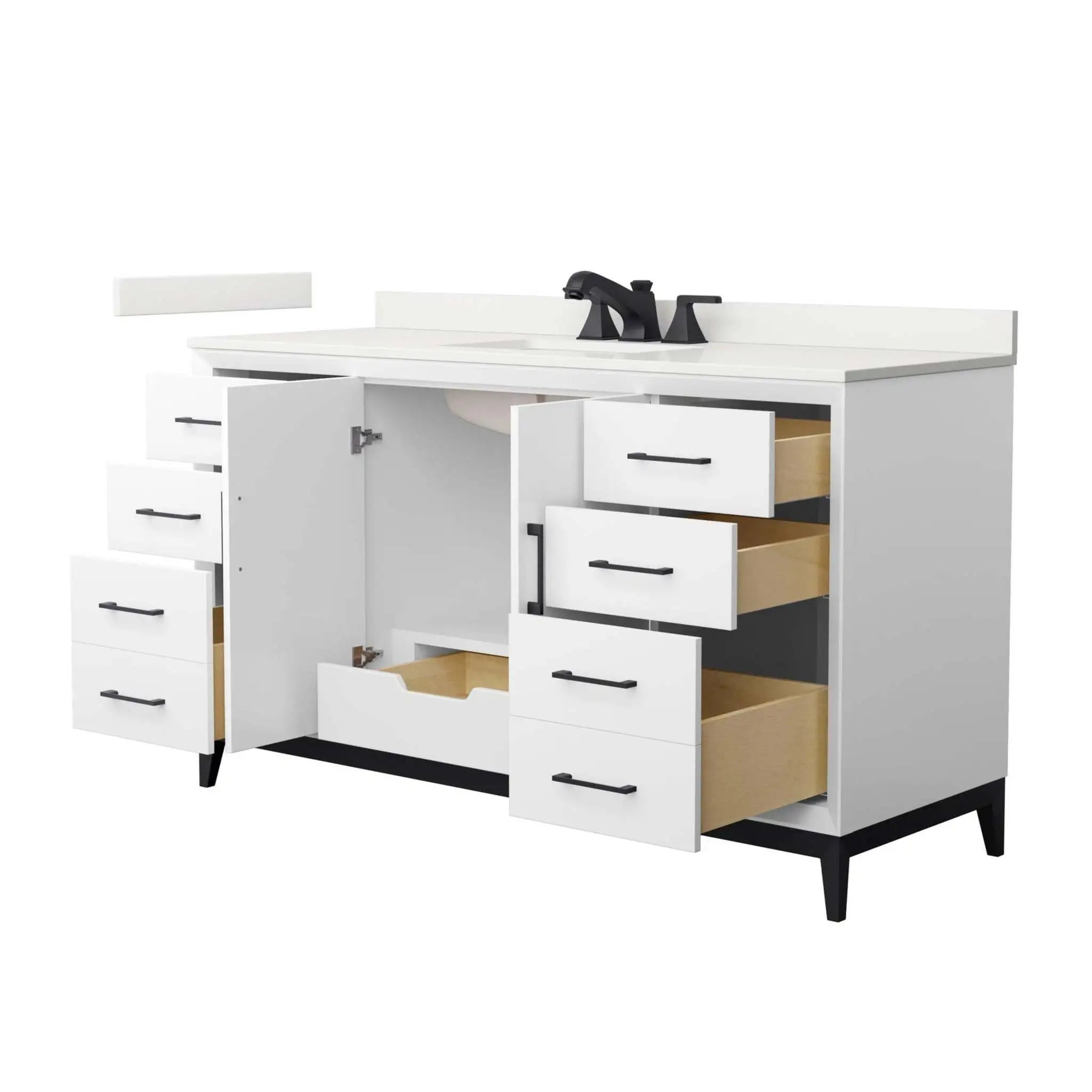 60" Amici Single Bathroom Vanity in White with Matte Black Trim by Wyndham