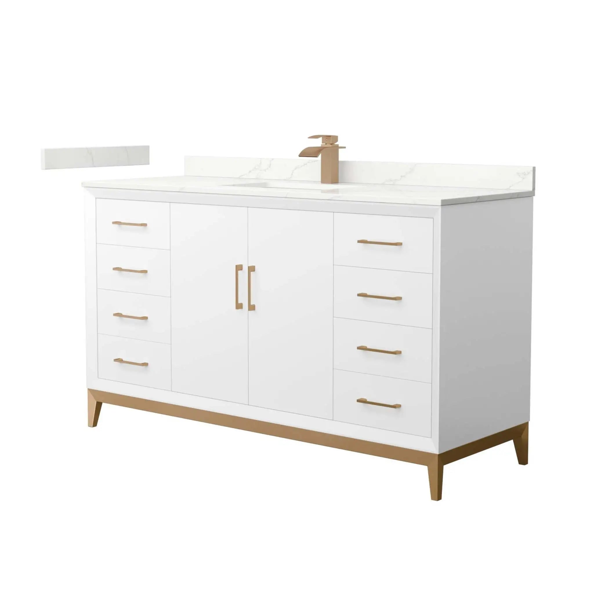 60" Amici Single Bathroom Vanity in White with Satin Bronze Trim by Wyndham