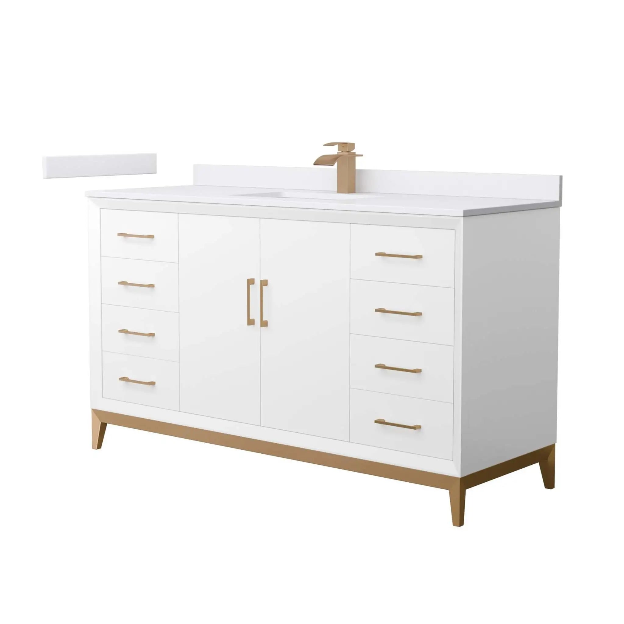 60" Amici Single Bathroom Vanity in White with Satin Bronze Trim by Wyndham