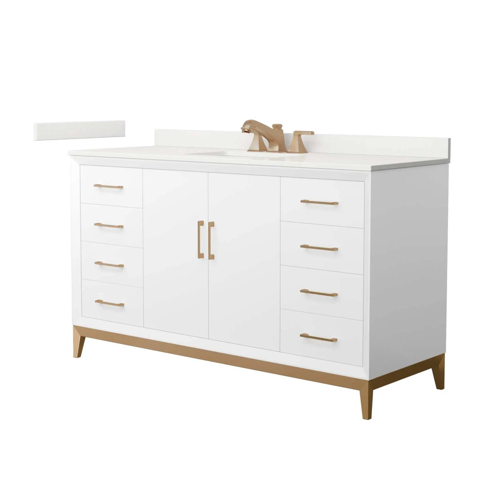 60" Amici Single Bathroom Vanity in White with Satin Bronze Trim by Wyndham