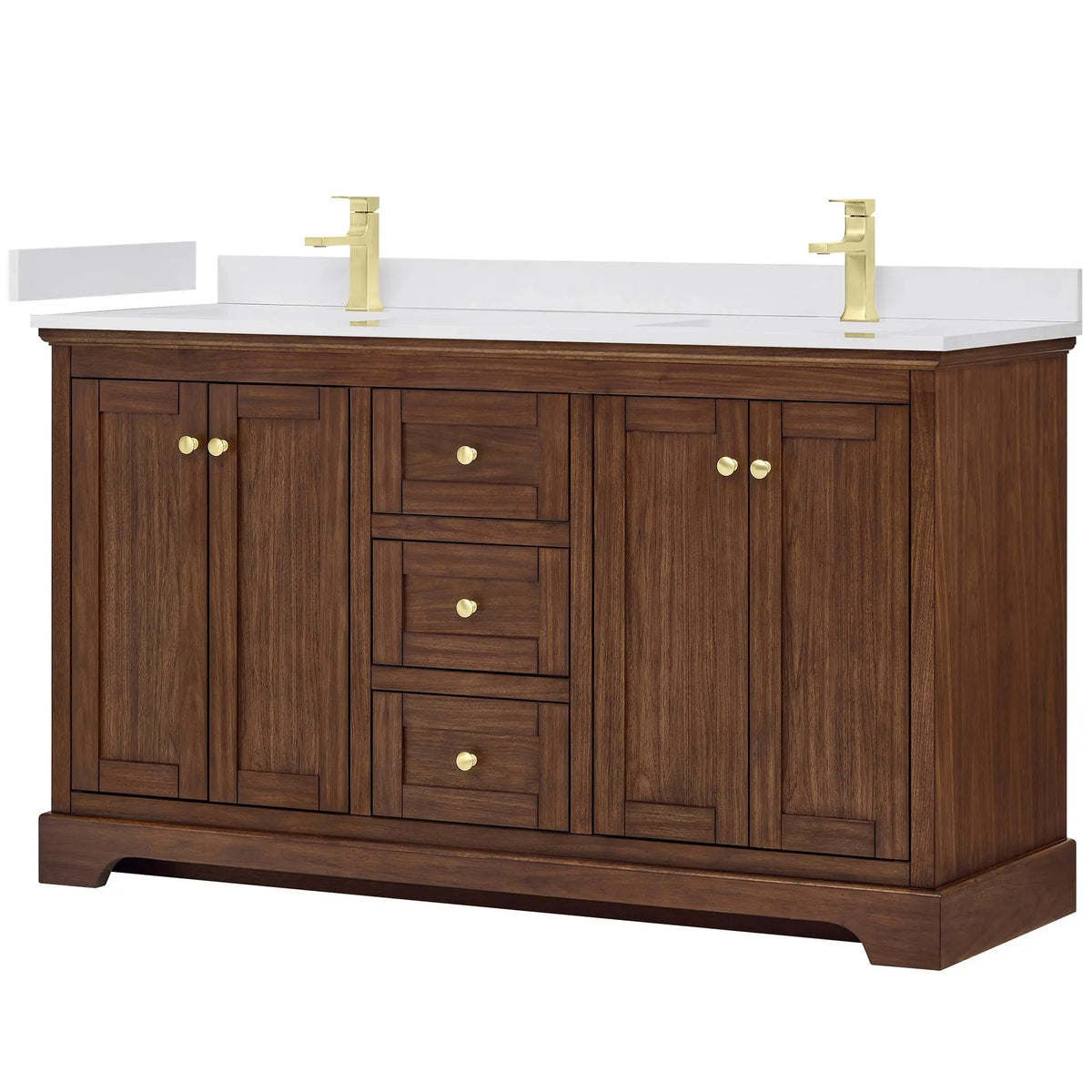 60" Avery Double Bathroom Vanity Dark Walnut Brushed Gold Trim by wyndham View 10