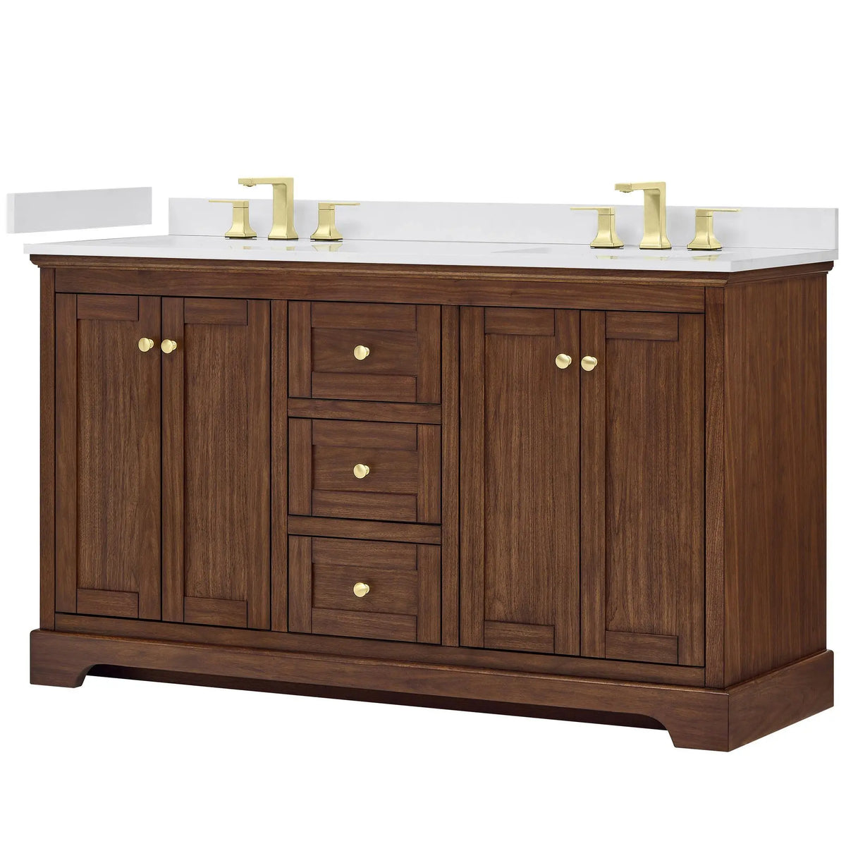 60" Avery Double Bathroom Vanity Dark Walnut Brushed Gold Trim by wyndham View 20