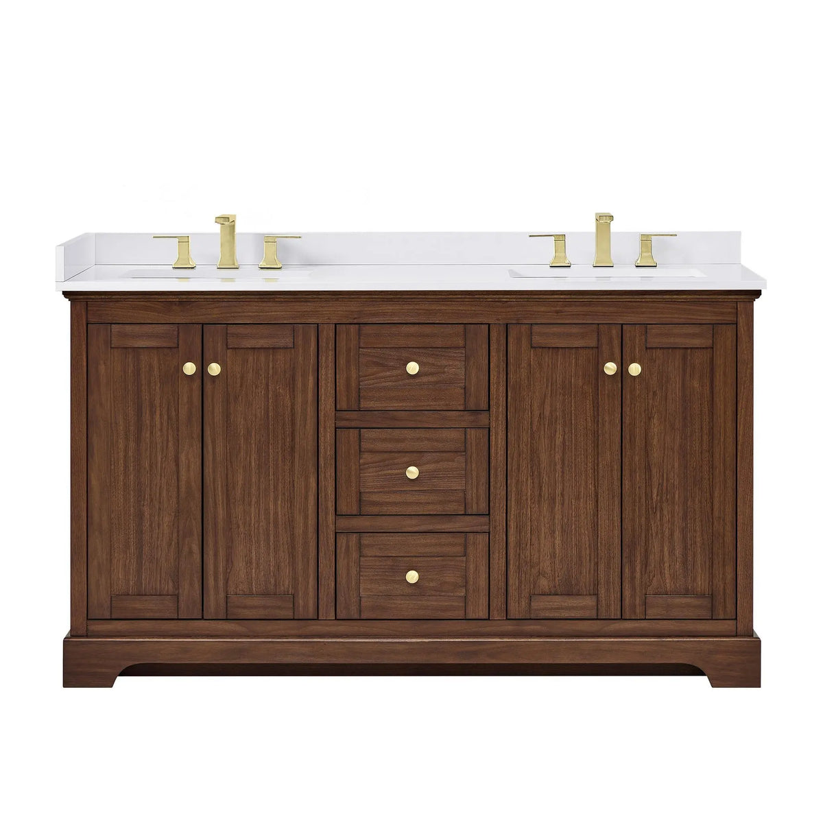 60" Avery Double Bathroom Vanity Dark Walnut Brushed Gold Trim by wyndham View 16