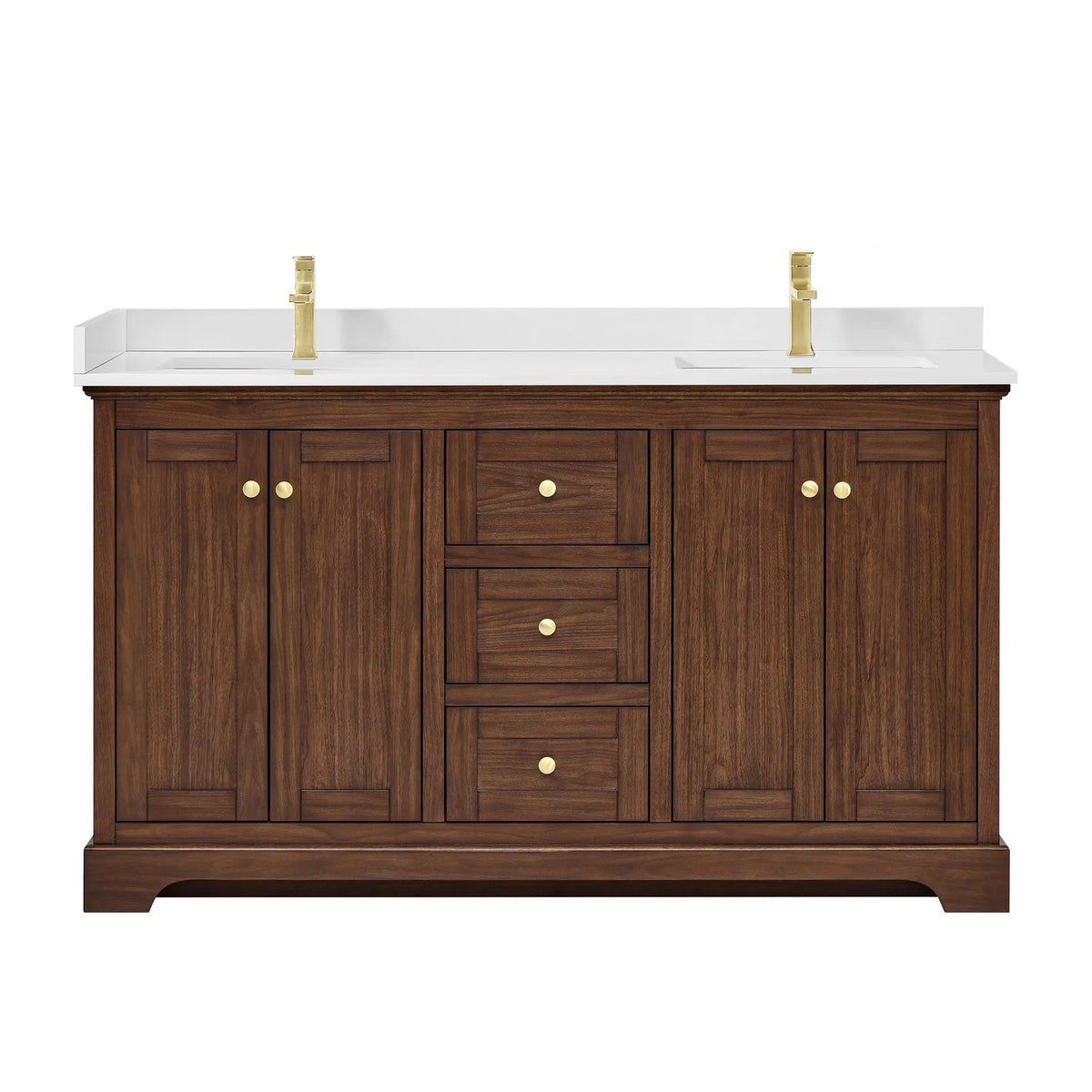 60" Avery Double Bathroom Vanity Dark Walnut Brushed Gold Trim by wyndham View 21