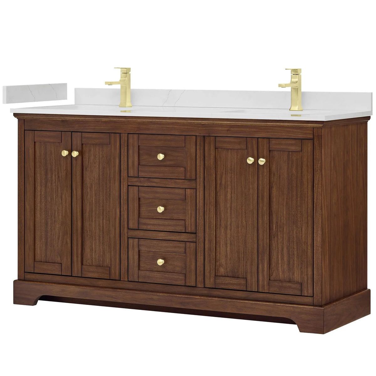60" Avery Double Bathroom Vanity Dark Walnut Brushed Gold Trim by wyndham View 30