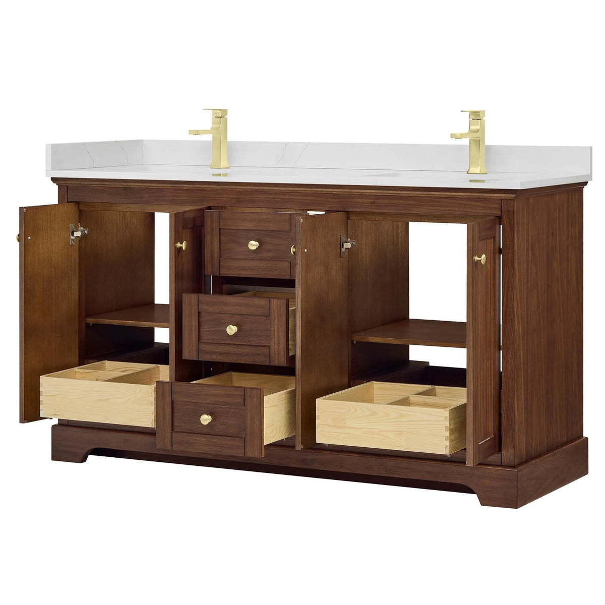 60" Avery Double Bathroom Vanity Dark Walnut Brushed Gold Trim by wyndham View 28