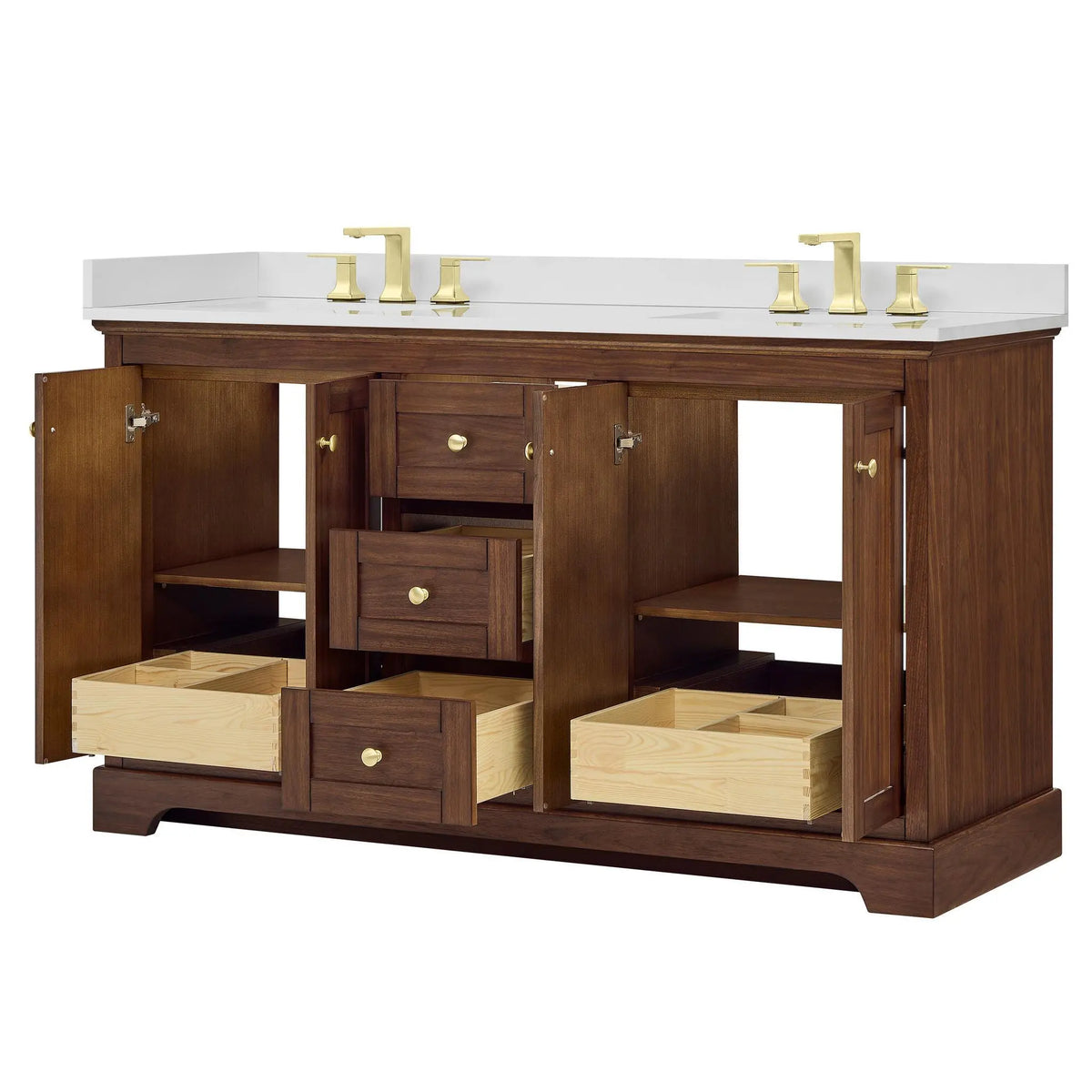 60" Avery Double Bathroom Vanity Dark Walnut Brushed Gold Trim by wyndham View 33