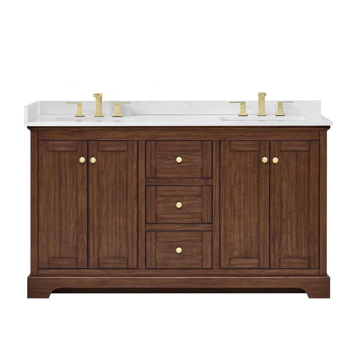 60" Avery Double Bathroom Vanity Dark Walnut Brushed Gold Trim by wyndham View 36