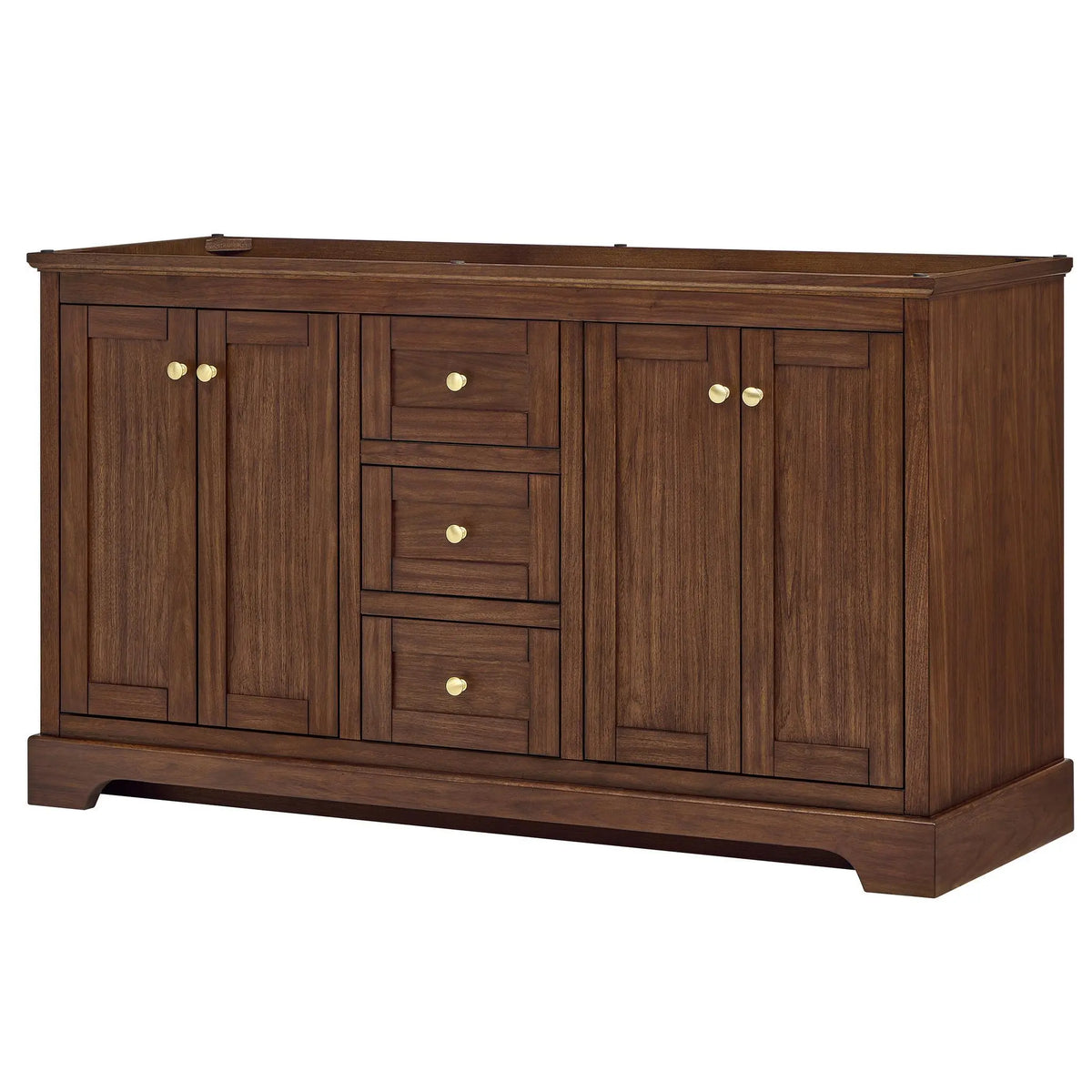 60" Avery Double Bathroom Vanity Dark Walnut Brushed Gold Trim by wyndham View 44