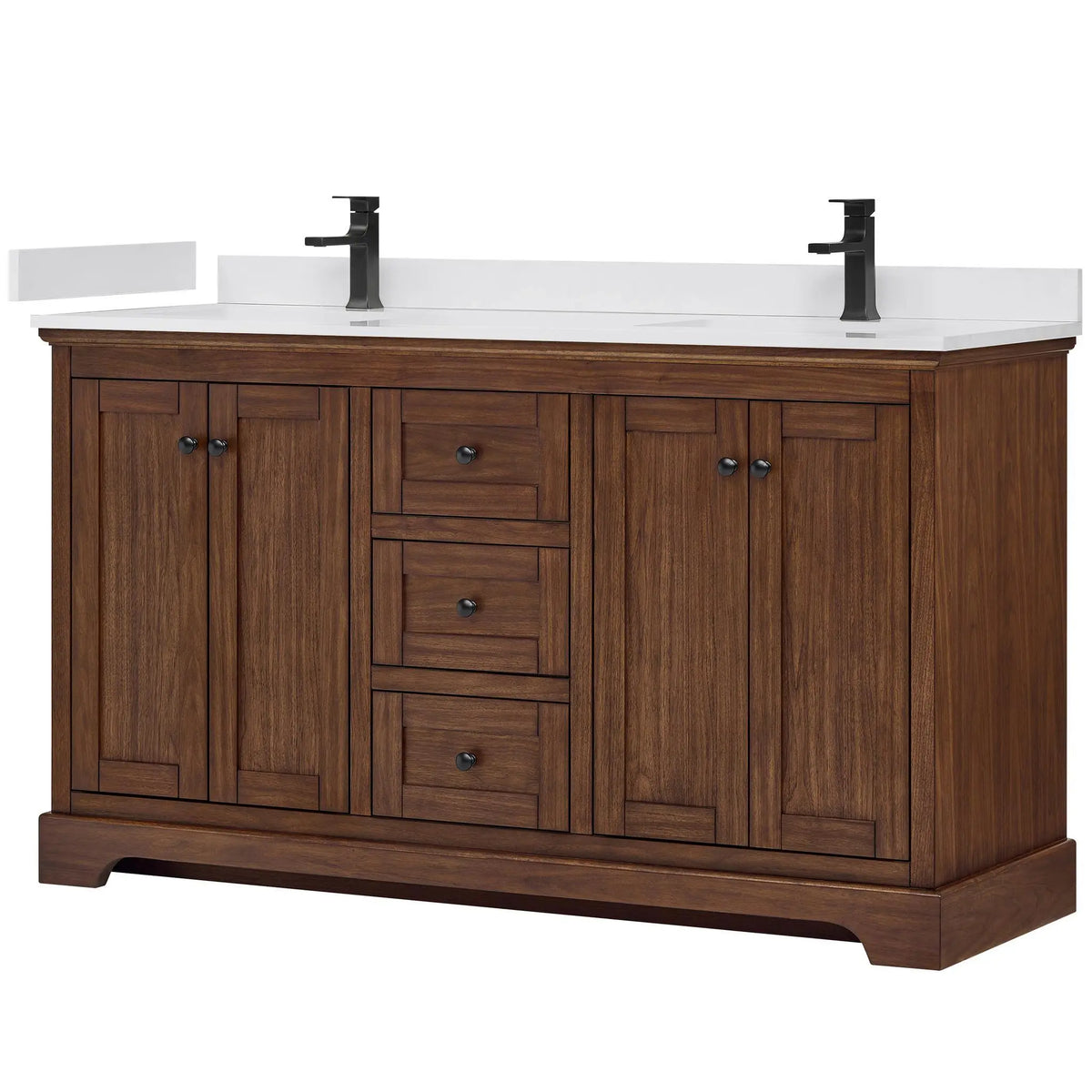 60" Avery Double Bathroom Vanity Dark Walnut Matte Black Trim by wyndham View 10