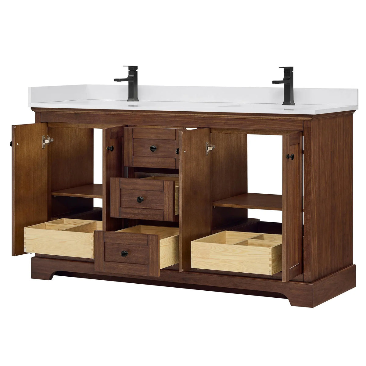 60" Avery Double Bathroom Vanity Dark Walnut Matte Black Trim by wyndham View 8