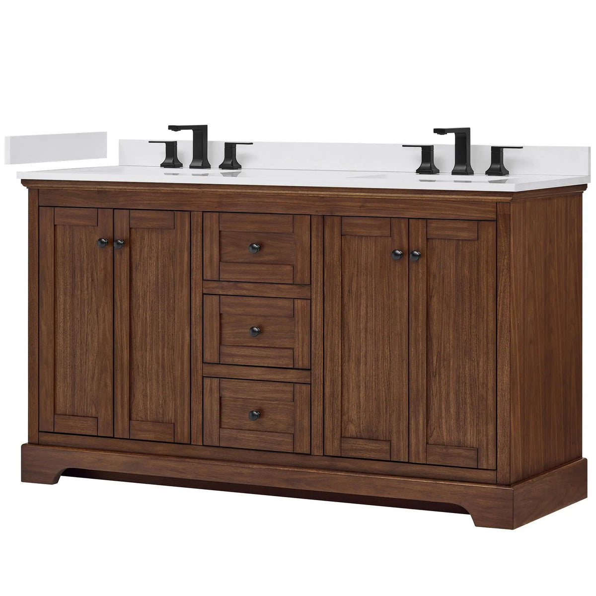 60" Avery Double Bathroom Vanity Dark Walnut Matte Black Trim by wyndham View 20