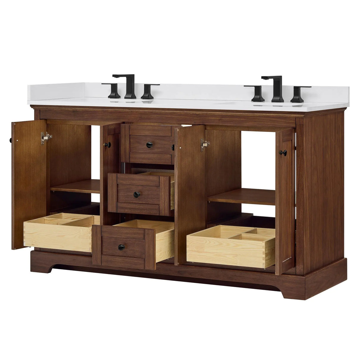 60" Avery Double Bathroom Vanity Dark Walnut Matte Black Trim by wyndham View 18