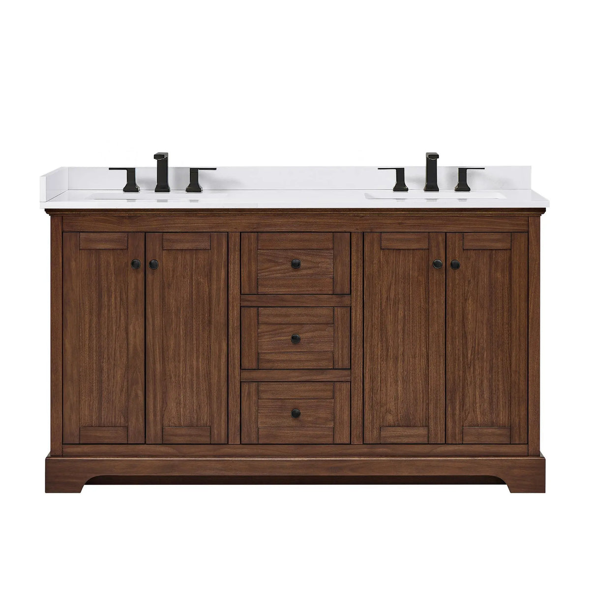 60" Avery Double Bathroom Vanity Dark Walnut Matte Black Trim by wyndham View 16