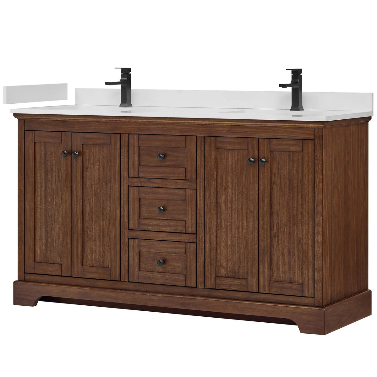 60" Avery Double Bathroom Vanity Dark Walnut Matte Black Trim by wyndham View 25